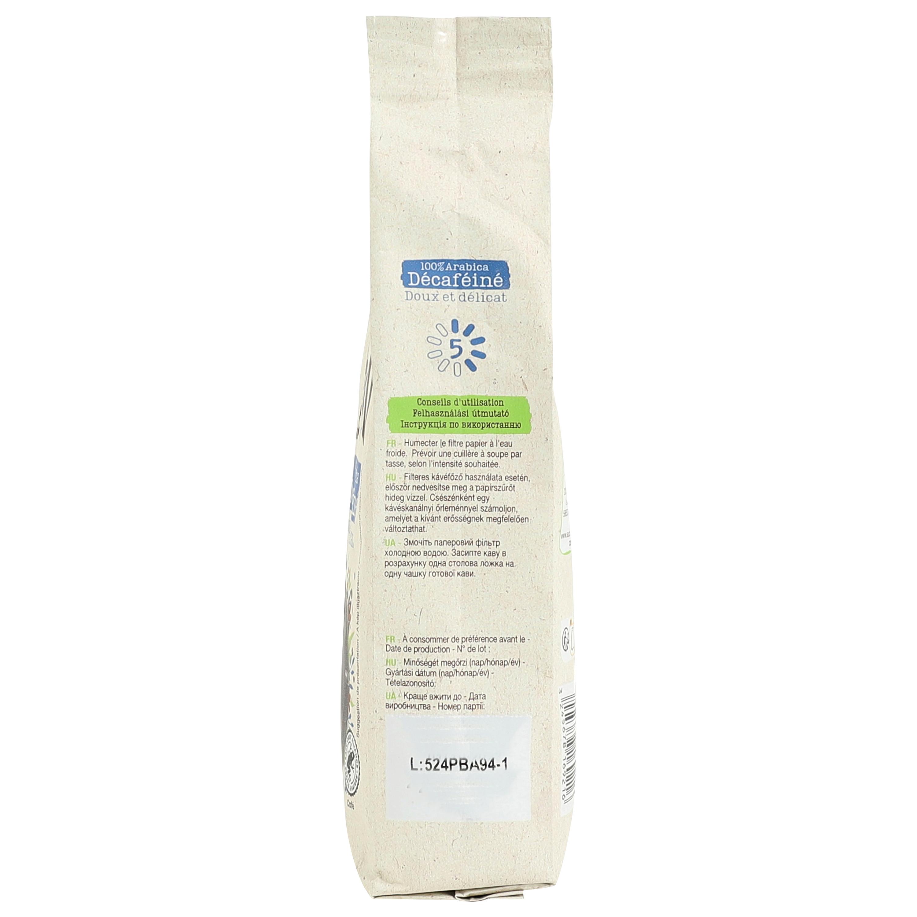 Voir la diapositive 4 : AUCHAN BIO Café moulu décaféiné 100% arabica intensité 5 250g