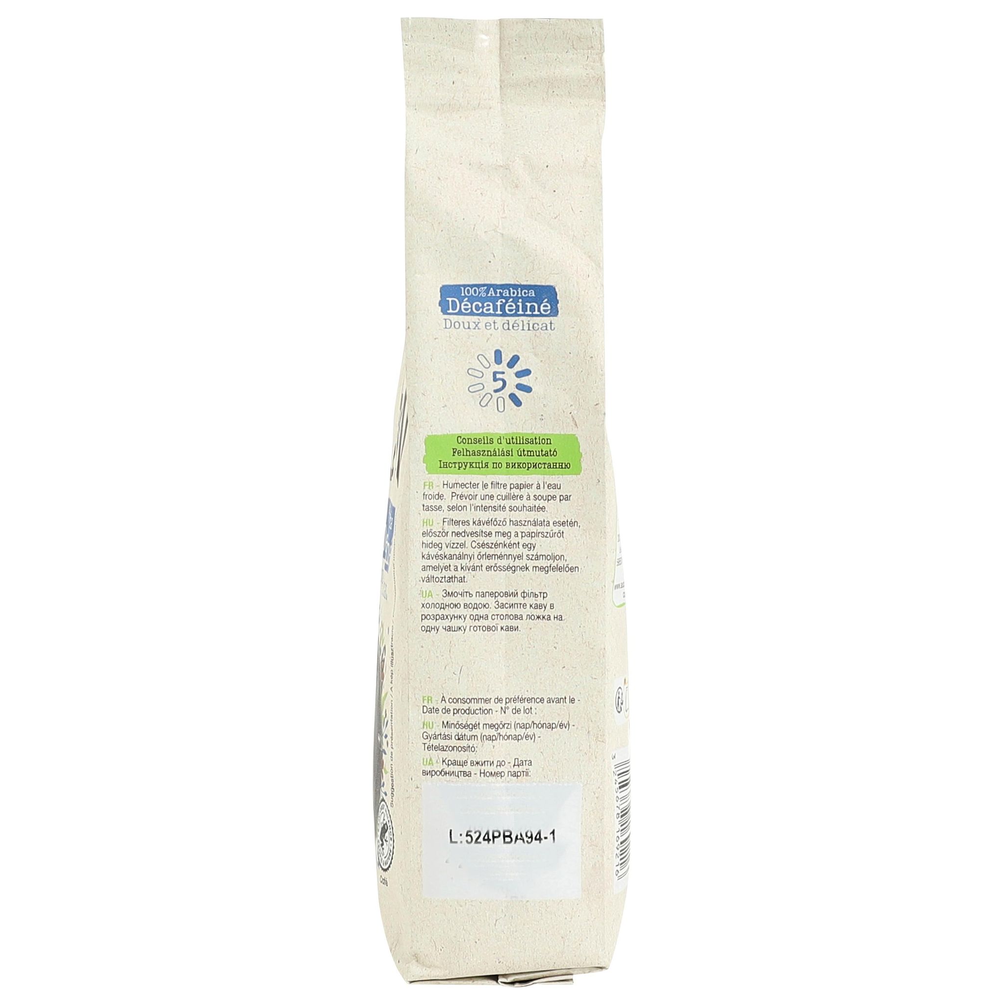 Voir la diapositive 4 : AUCHAN BIO Café moulu décaféiné 100% arabica intensité 5 250g