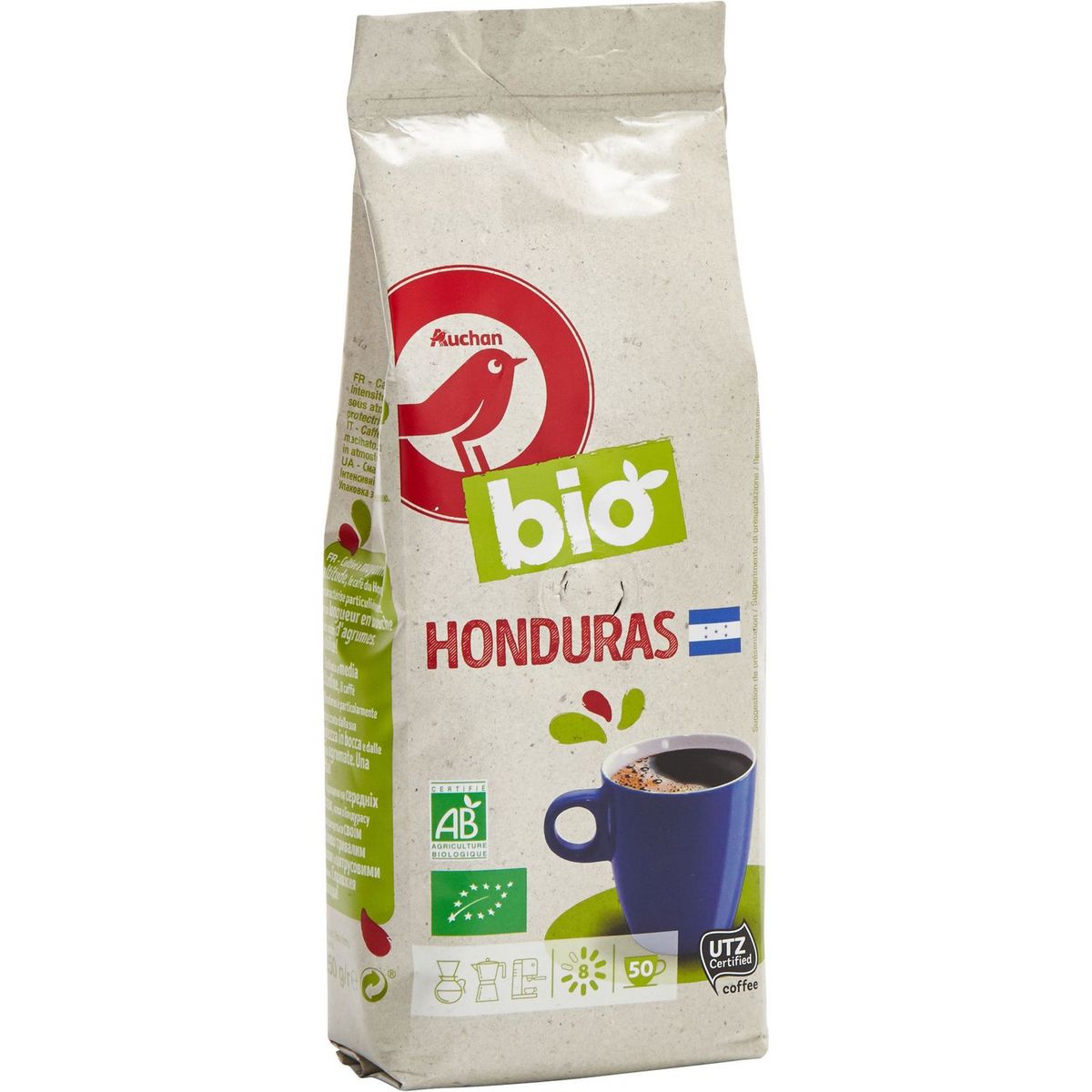 AUCHAN BIO Café moulu du Honduras intensité 8 250g