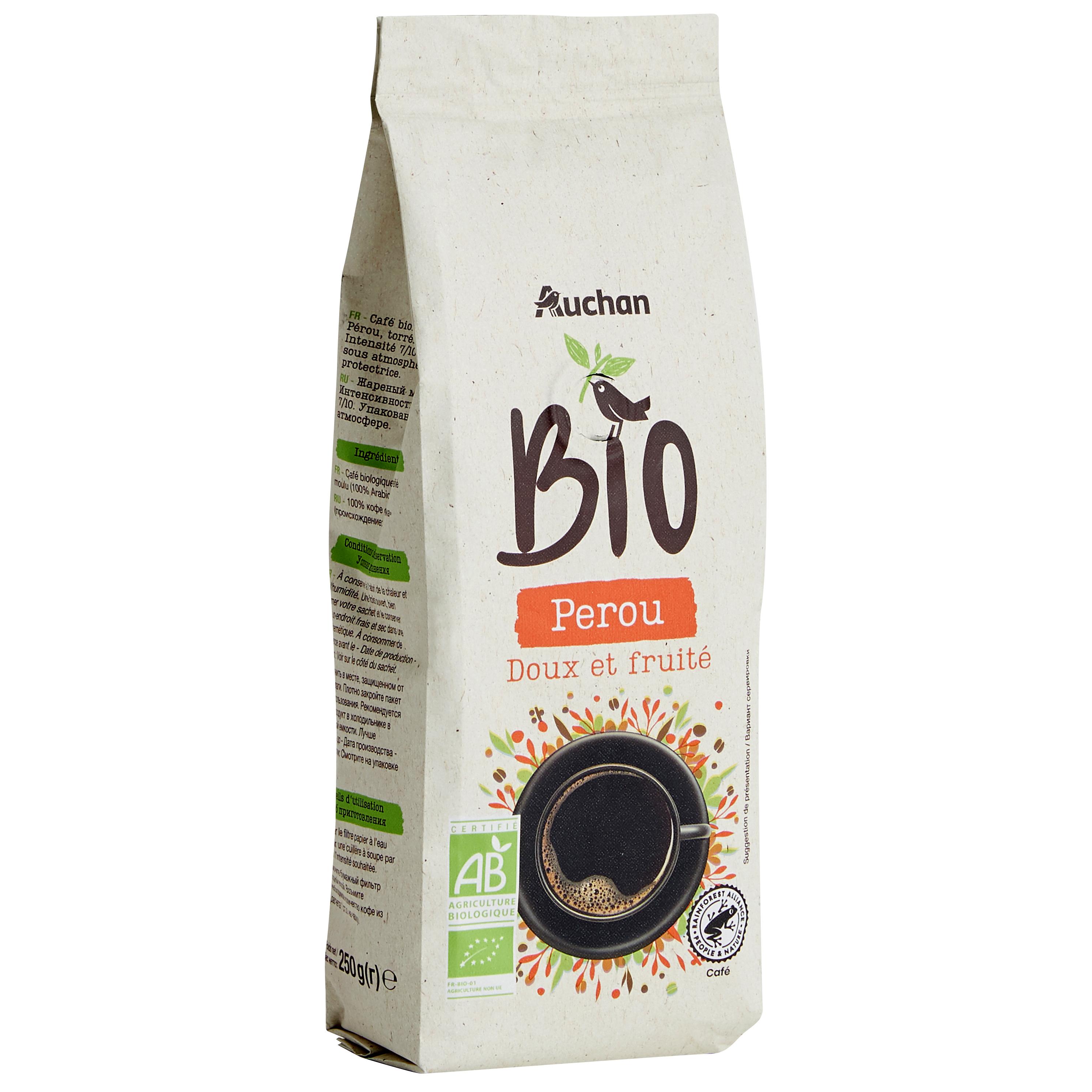 Voir la diapositive 3 : AUCHAN BIO Café moulu du Pérou doux et fruité 250g