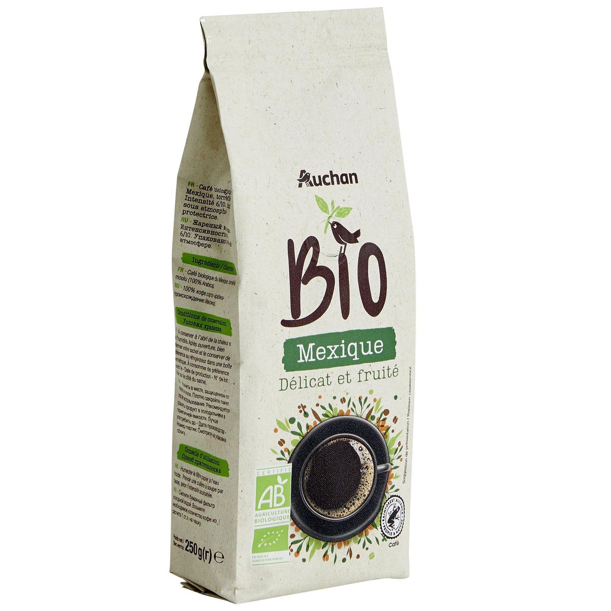 AUCHAN BIO Café moulu du Mexique délicat et fruité 250g