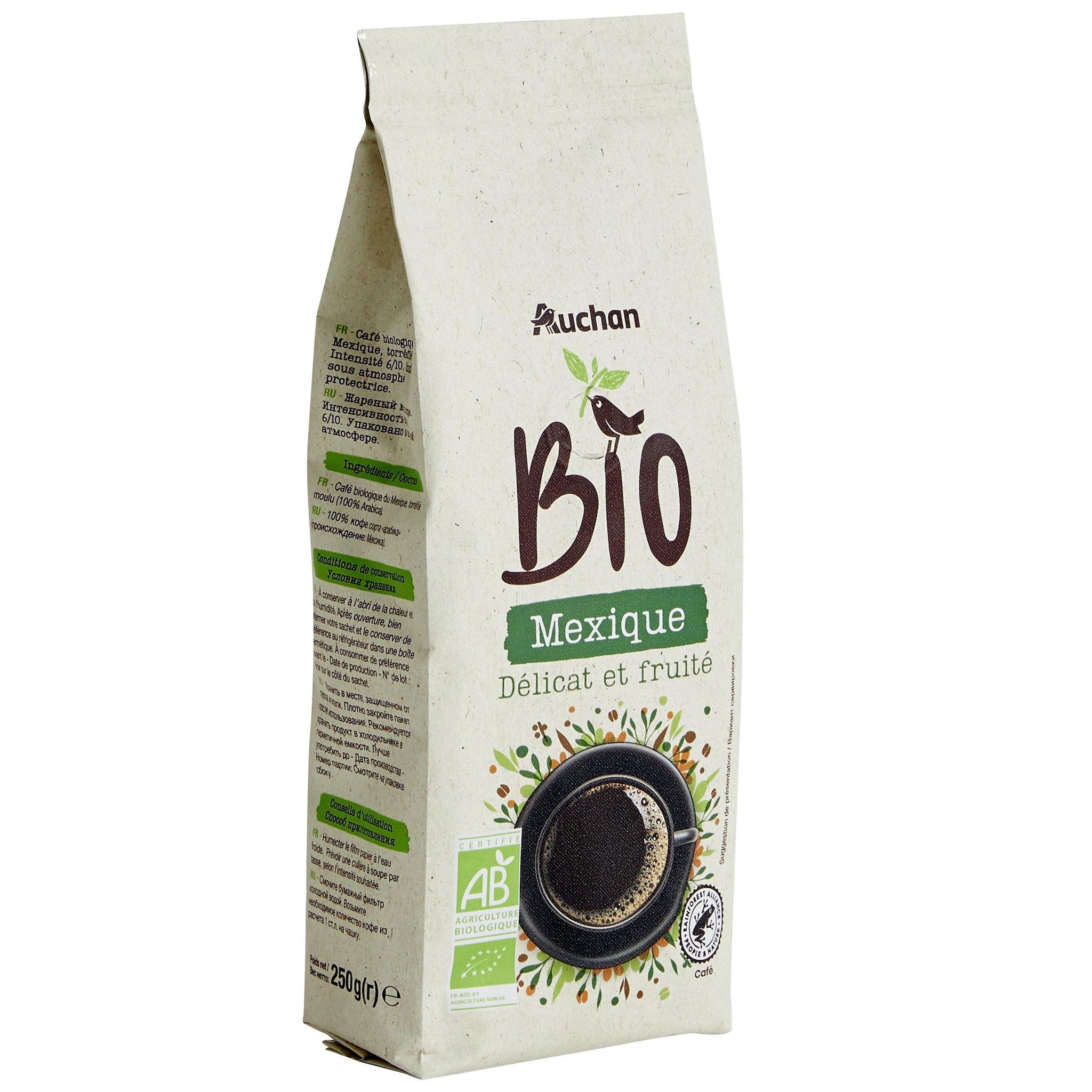 Voir la diapositive 3 : AUCHAN BIO Café moulu du Mexique délicat et fruité 250g