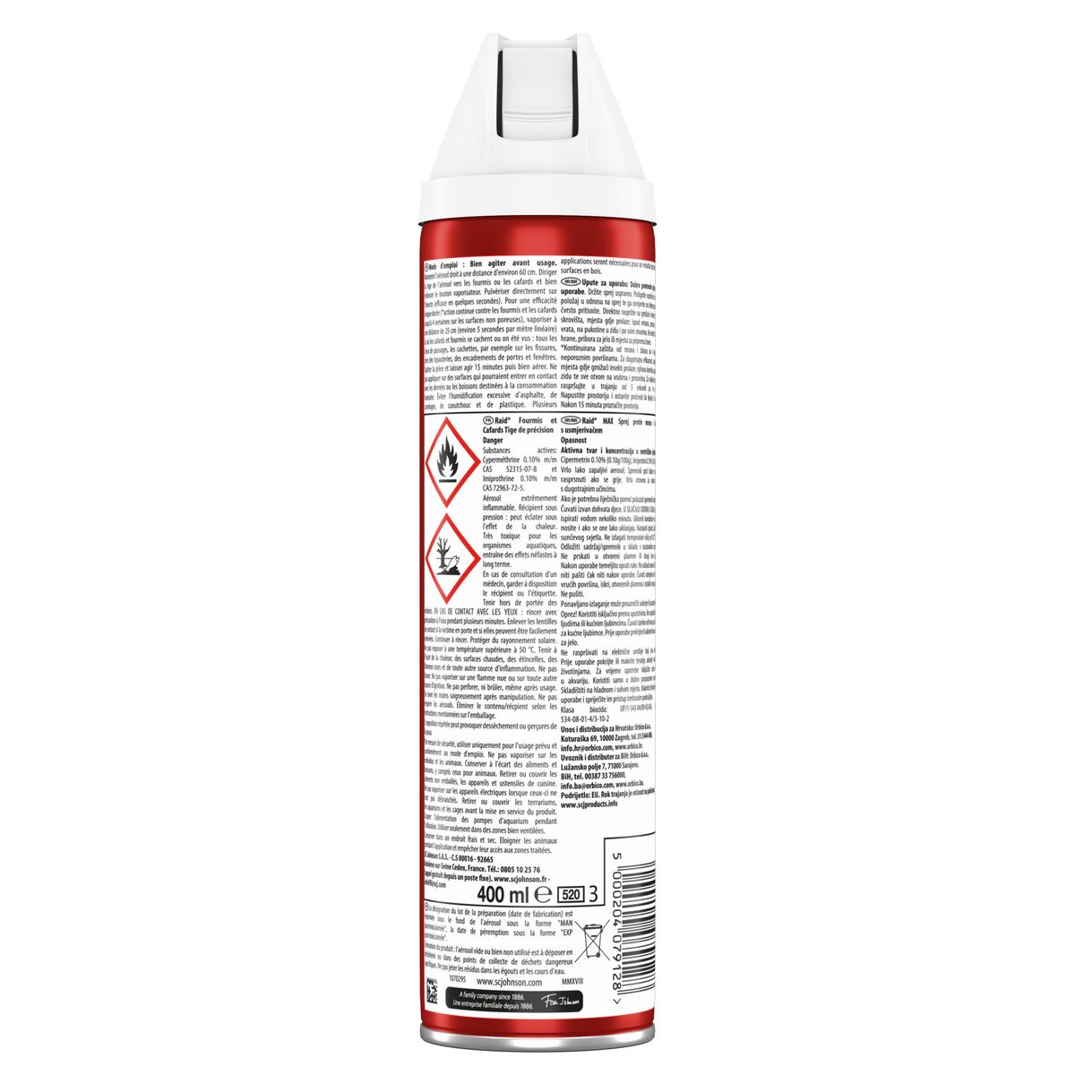 RAID Insecticide en spray avec tige de précision fourmis et cafards 400ml