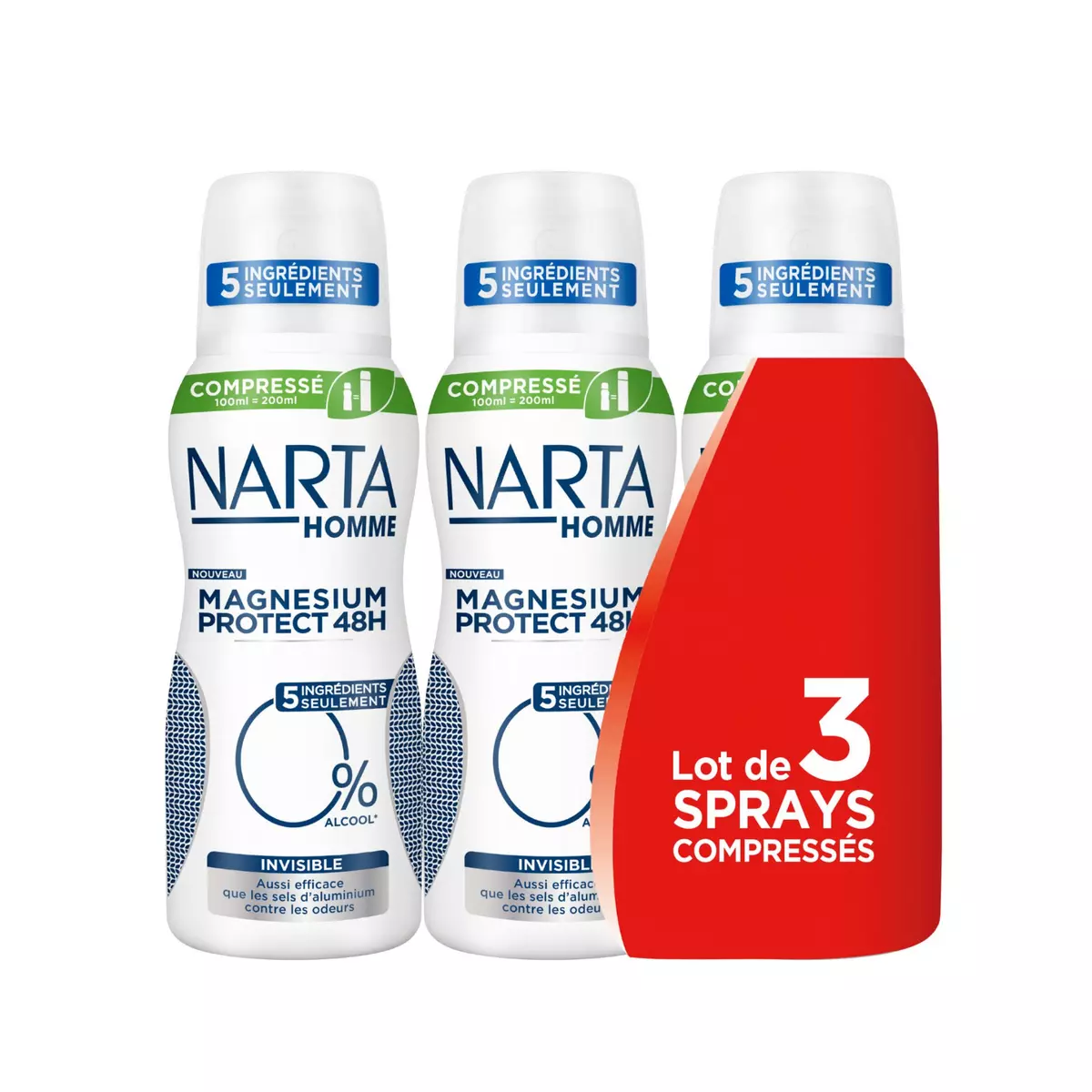 NARTA Déodorant spray compressé magnésium protect 48h homme sans alcool 2x100ml