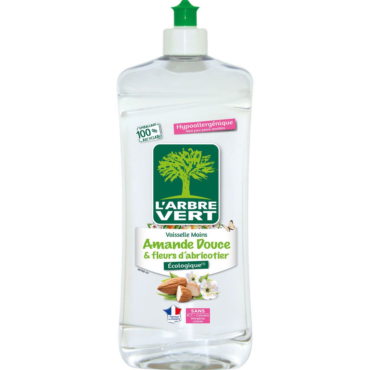 L'ARBRE VERT Liquide vaisselle mains Ecolabel amande douce et fleur d'abricotier 750ml