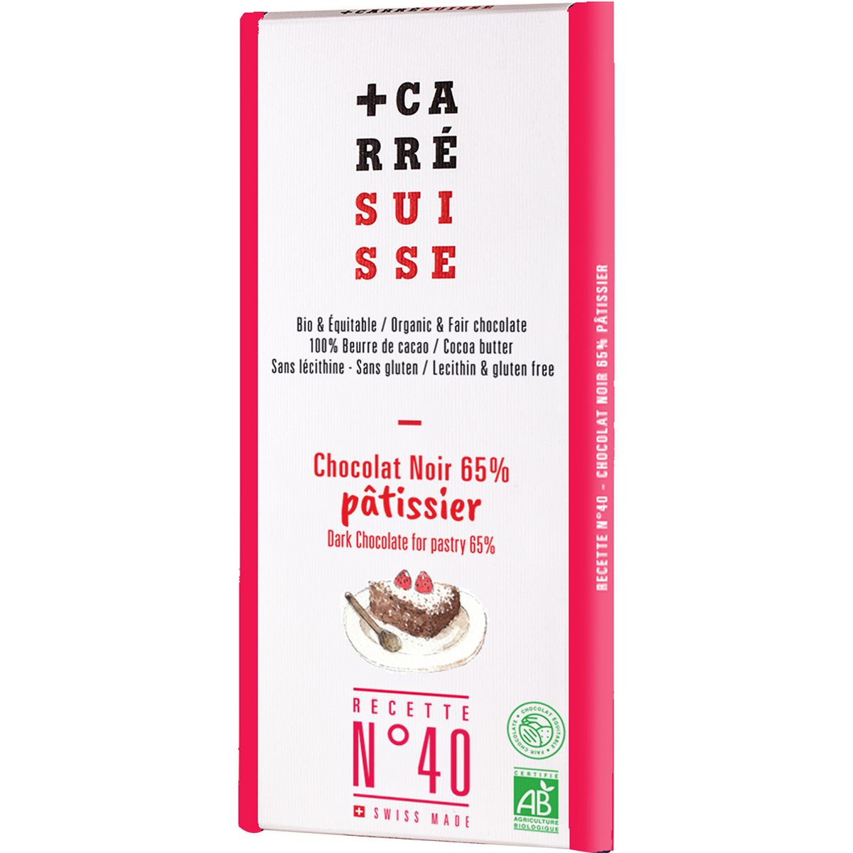 CARRE SUISSE Tablette de chocolat noir bio pâtissier 65% 1 pièce 200g