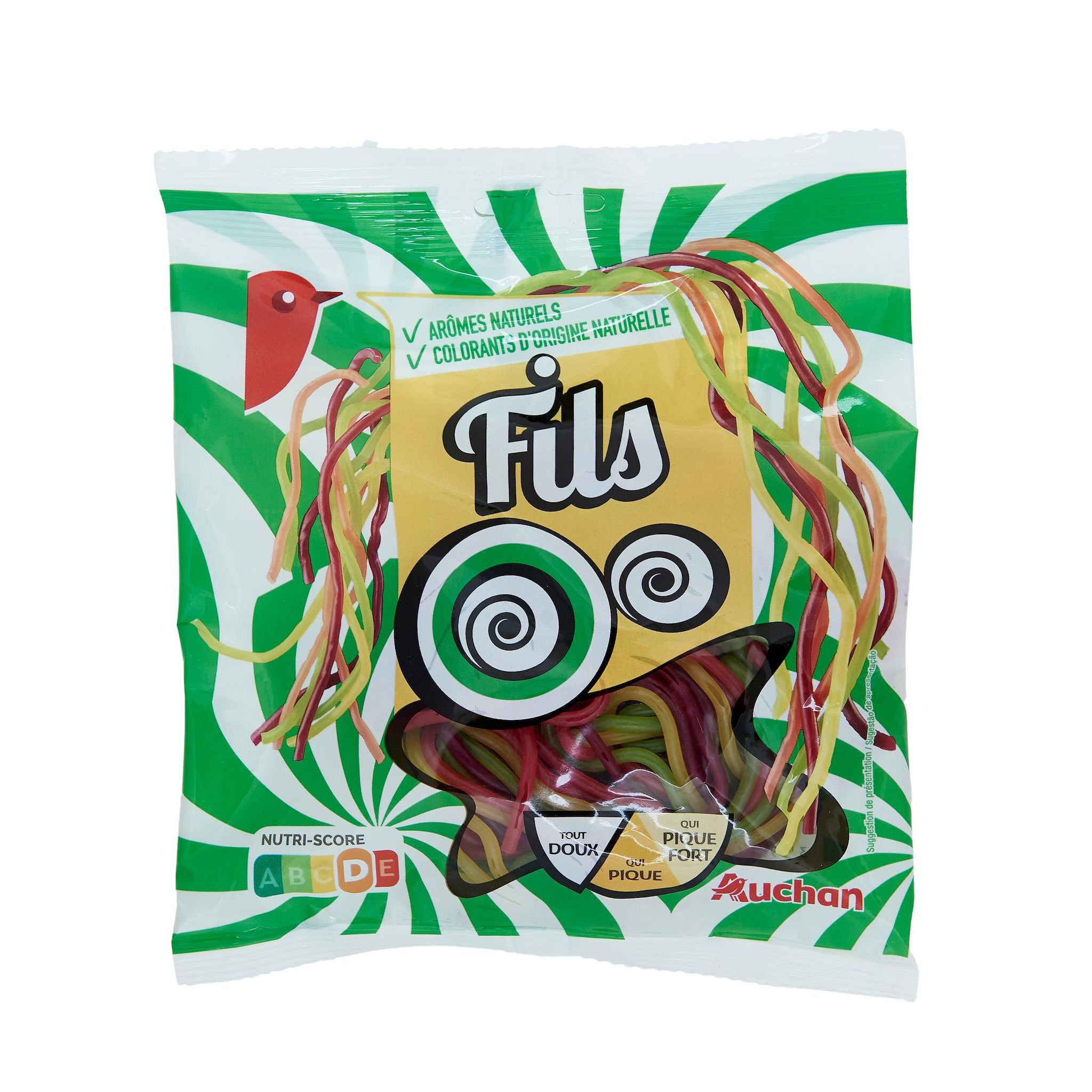 Voir la diapositive 2 : AUCHAN Rasta fils bonbons goût fruit 200g