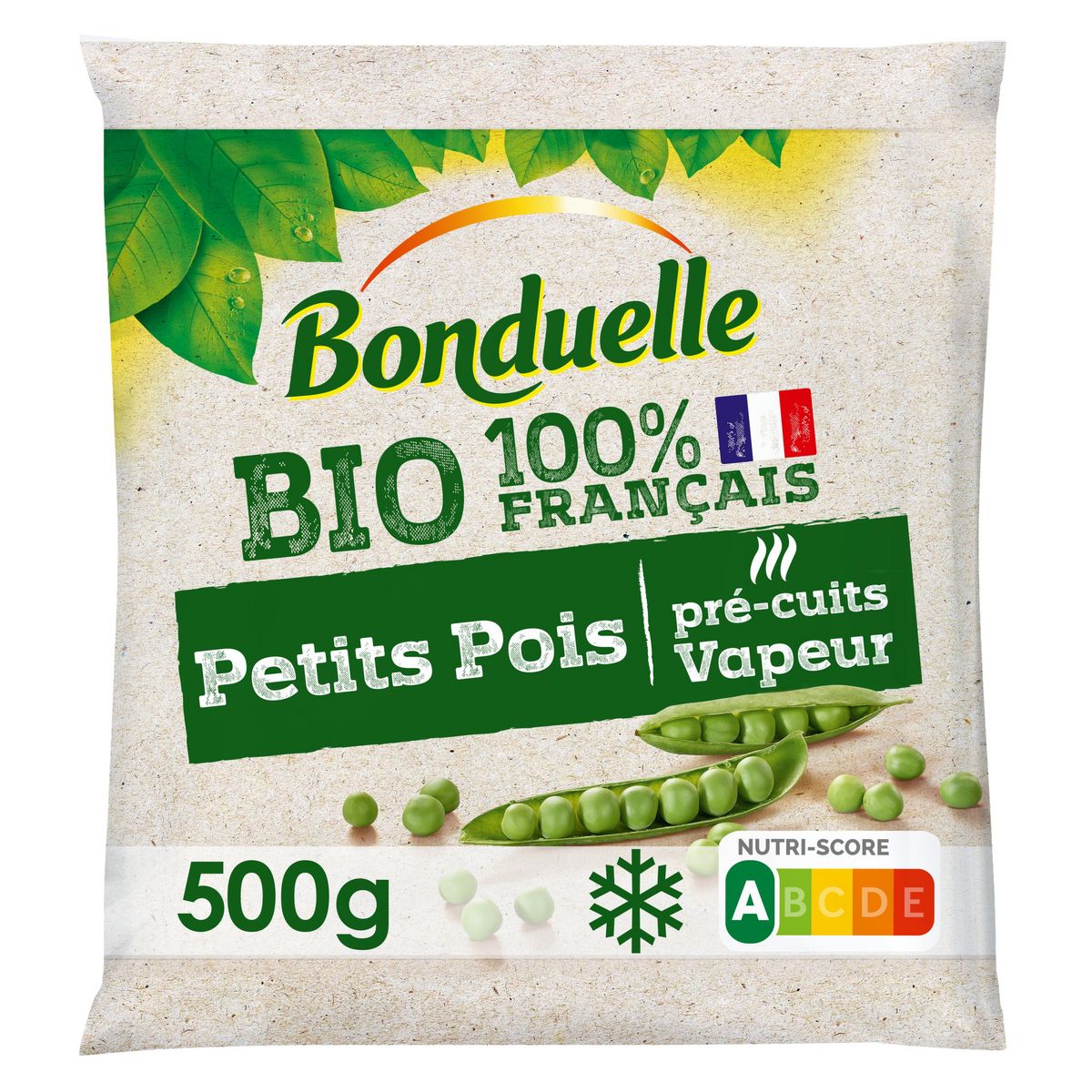 BONDUELLE Petits pois bio pré cuit à la vapeur 3 portions 500g