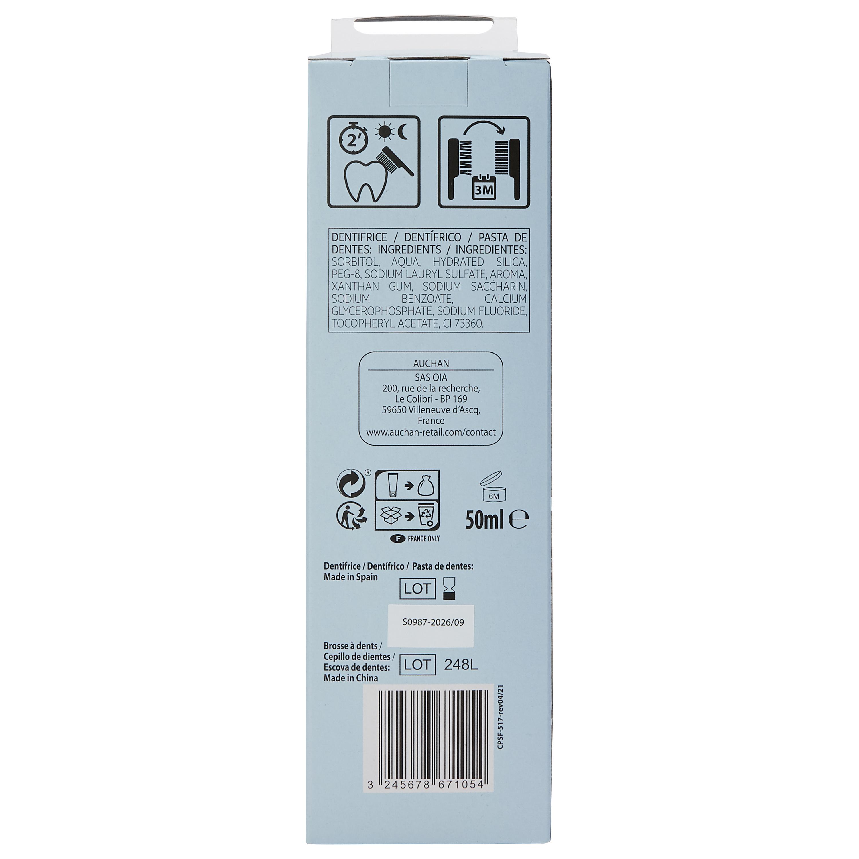Voir la diapositive 3 : AUCHAN Kit enfants pour les dents, brosse dentifrice & gobelet 3 produits