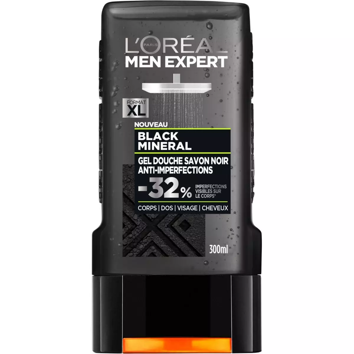 L'OREAL Men Expert Gel douche savon noir anti imperfections pour hommes corps visage et cheveux 300ml
