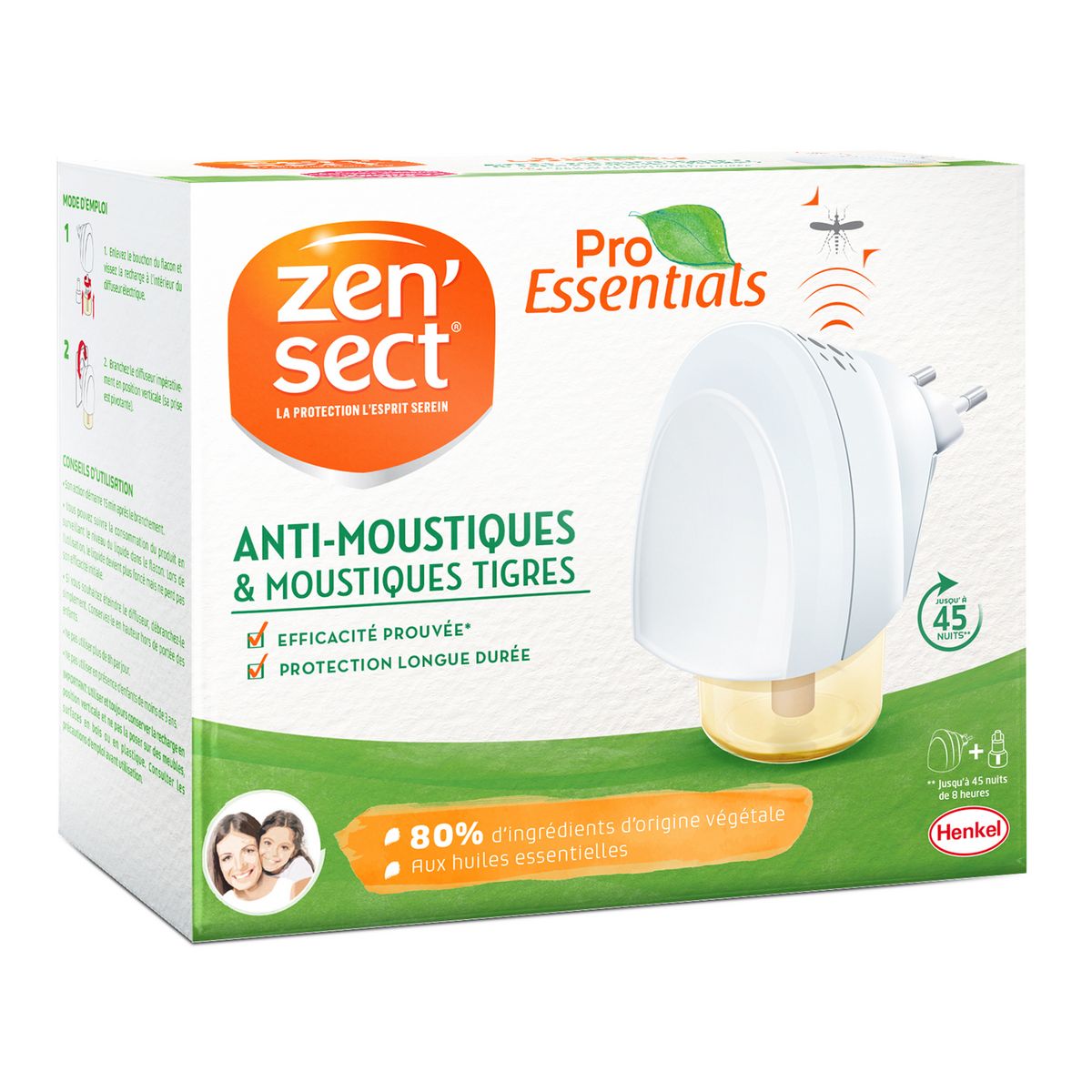 ZENSECT Diffuseur électrique avec recharge liquide anti-moustiques et moustiques tigres 45 jours 1 diffuseur