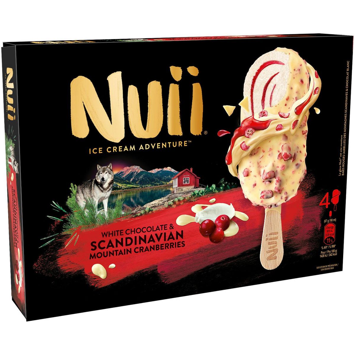 NUII Bâtonnets glacés Scandinavian vanille et cranberries 4 pièces 268g