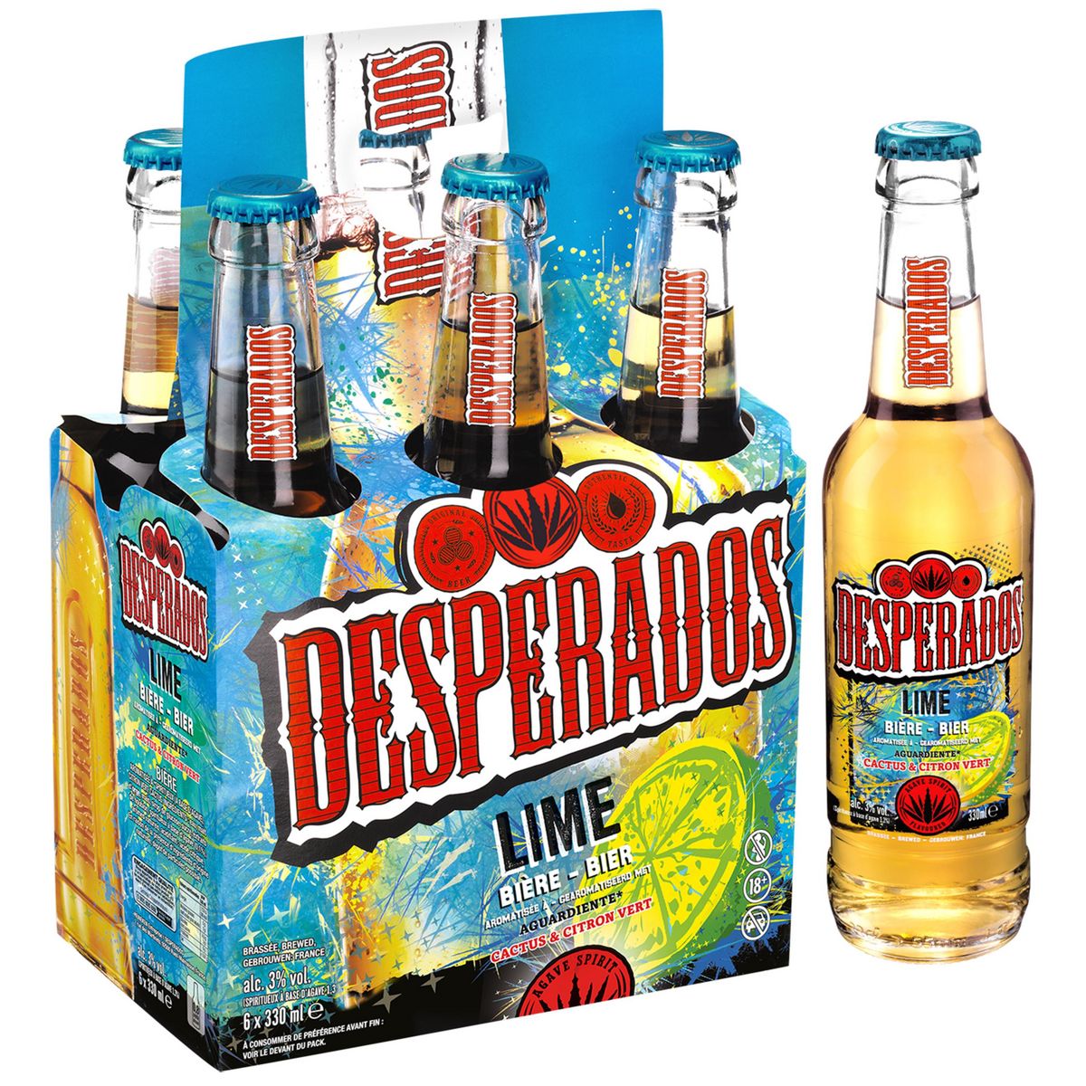 DESPERADOS Bière lime tequila cactus et citron vert 3% pack bouteilles 6x33cl