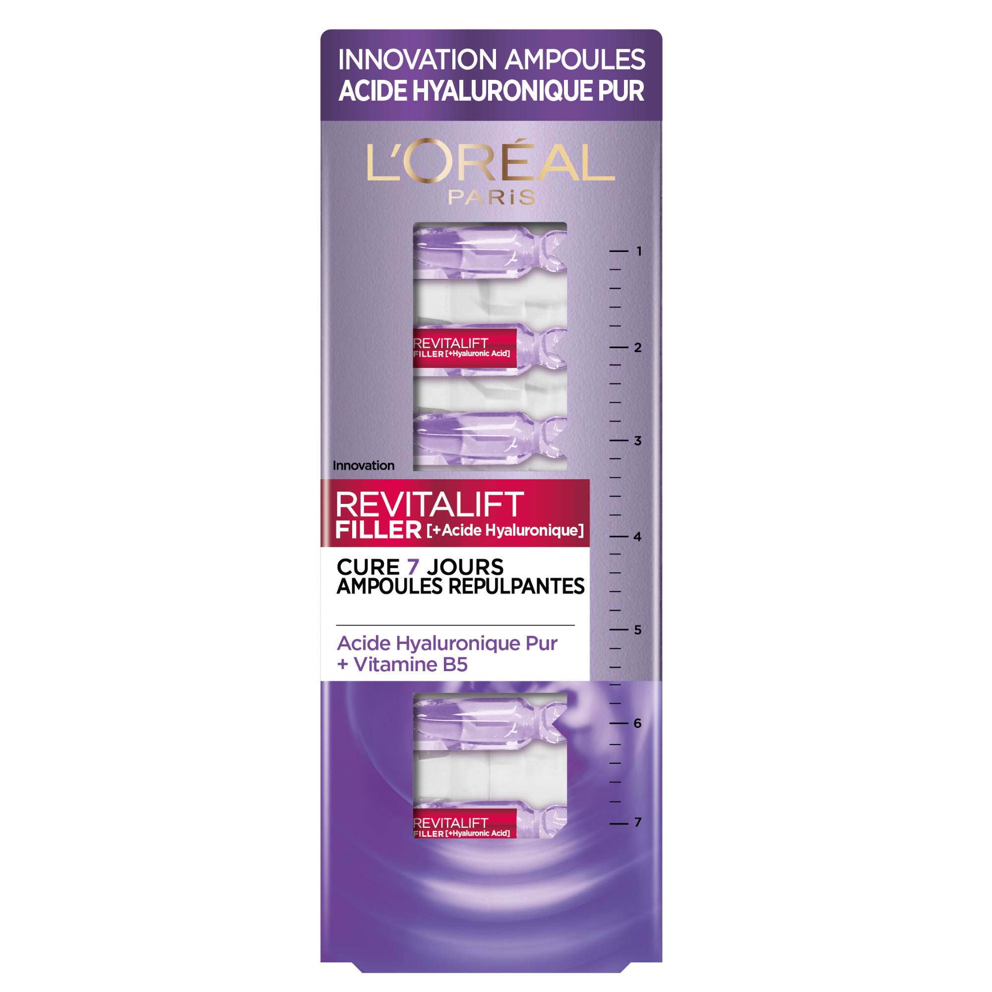 Voir la diapositive 2 : L'OREAL Revitalift ampoules repulpantes acide hyaluronique pur et vitamine B5 7 ampoules