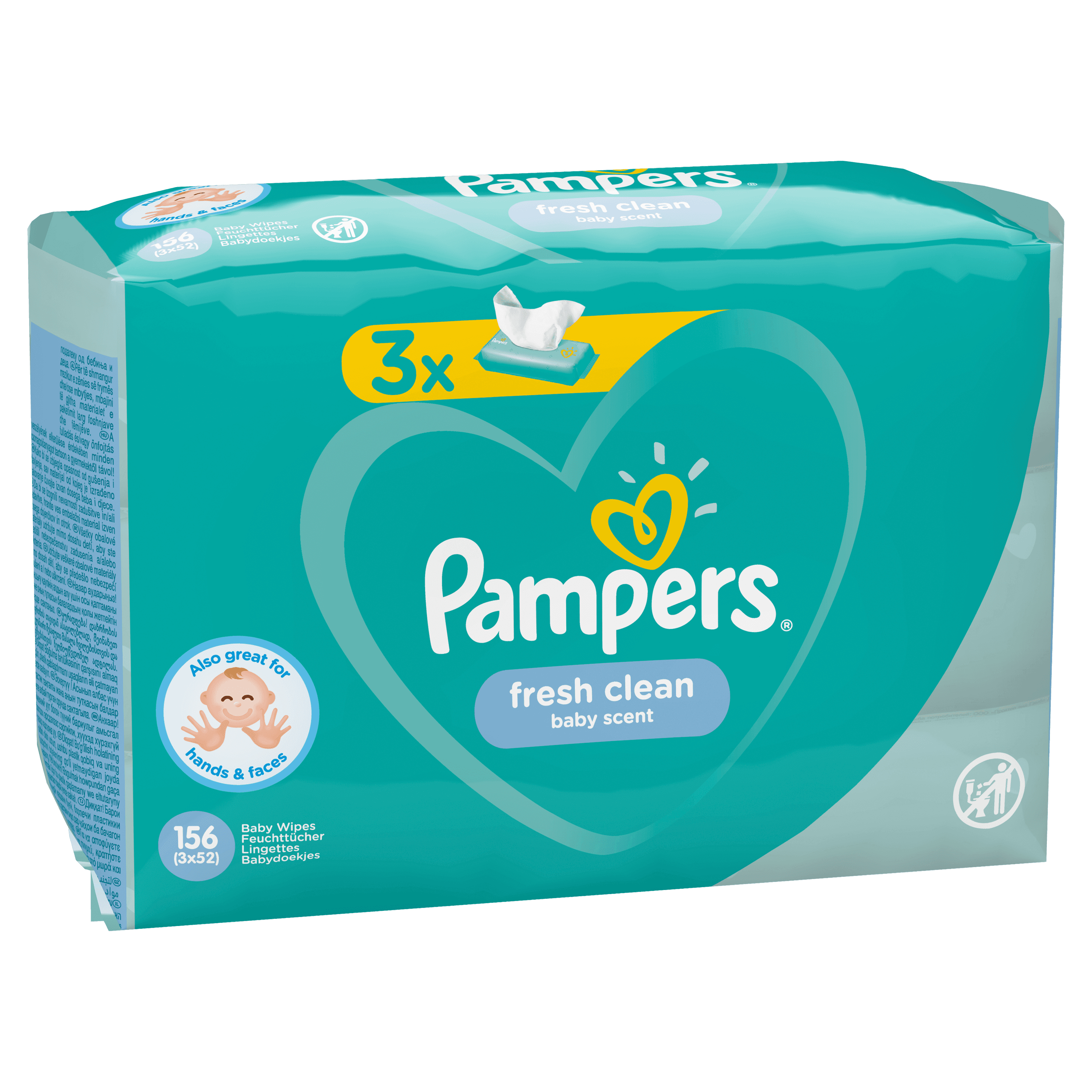 Voir la diapositive 2 : PAMPERS Fresh Clean lingettes nettoyantes pour bébé 156 lingettes