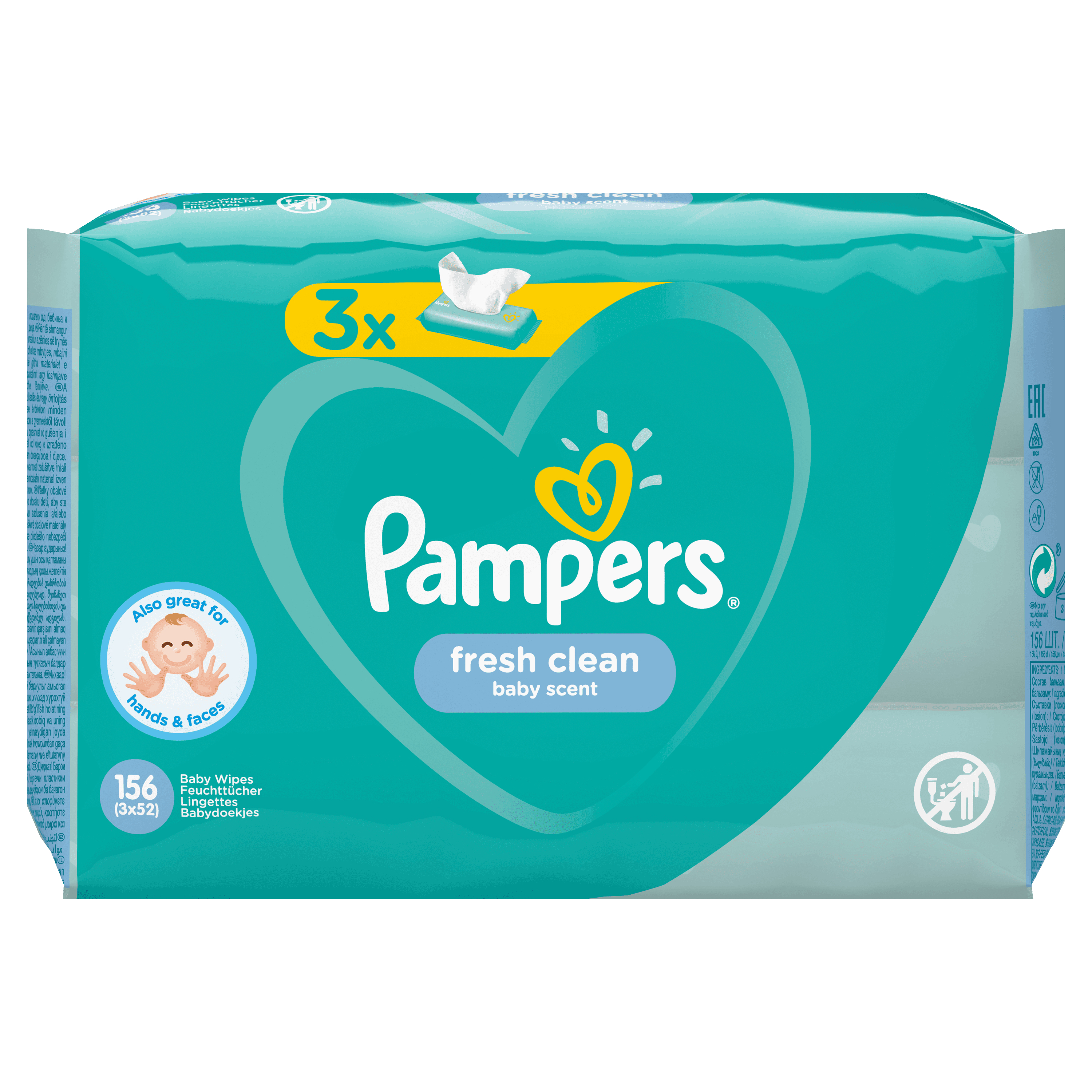 Voir la diapositive 10 : PAMPERS Fresh Clean lingettes nettoyantes pour bébé 156 lingettes