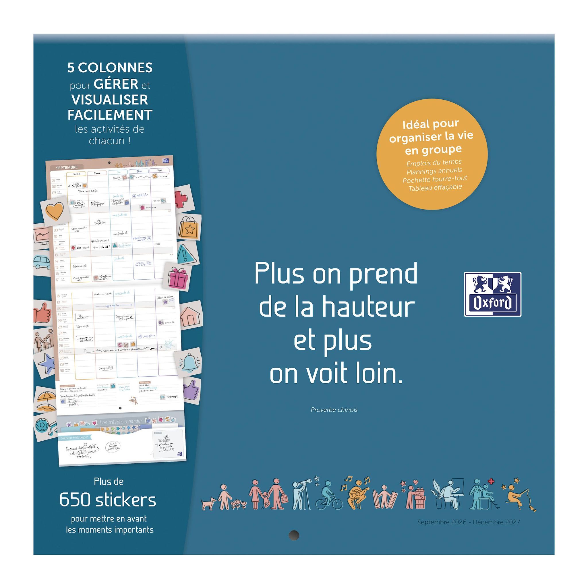 OXFORD Calendrier familiale - 1mois/ 2 pages - 30x30cm