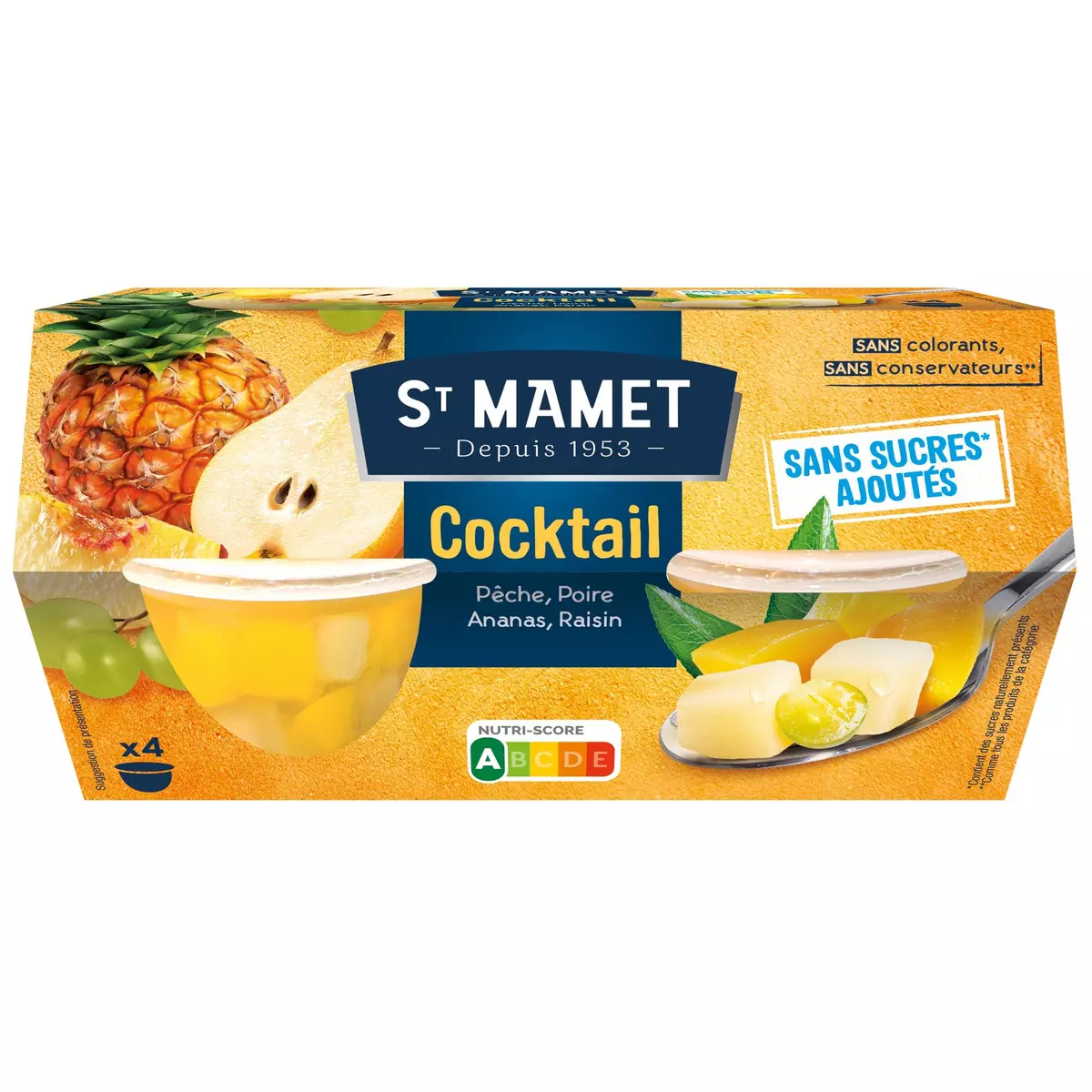 ST MAMET Cocktail de 4 fruits sans sucres ajoutés 4 coupelles 4x113g
