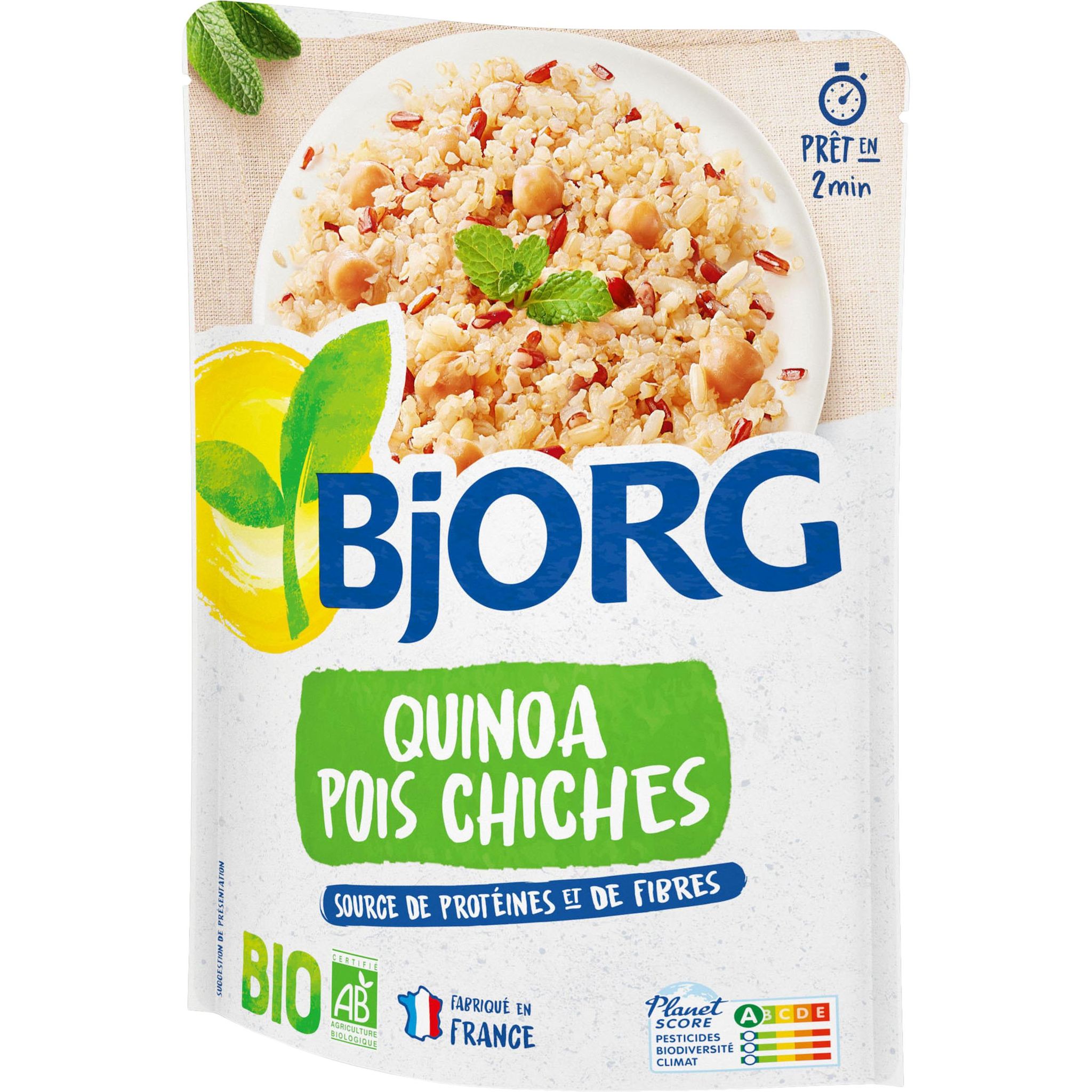 Voir la diapositive 2 : BJORG Quinoa et pois chiches bio sachet express 1 à 2 portions 250g