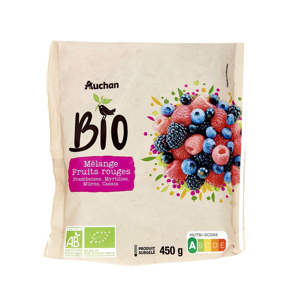 AUCHAN BIO Mélange de fruits rouges entiers 450g
