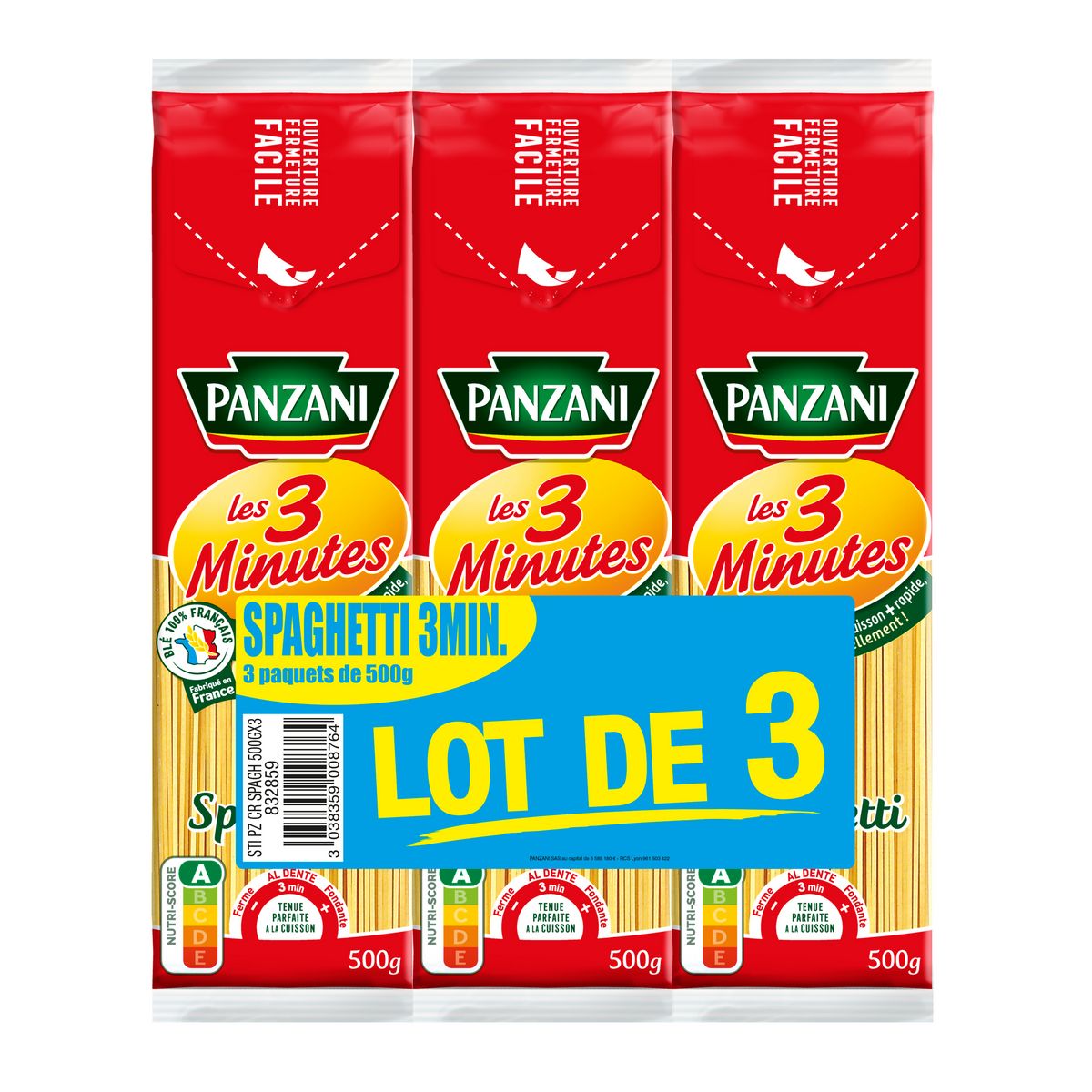 PANZANI Spaghetti cuisson rapide 3min 3x500g