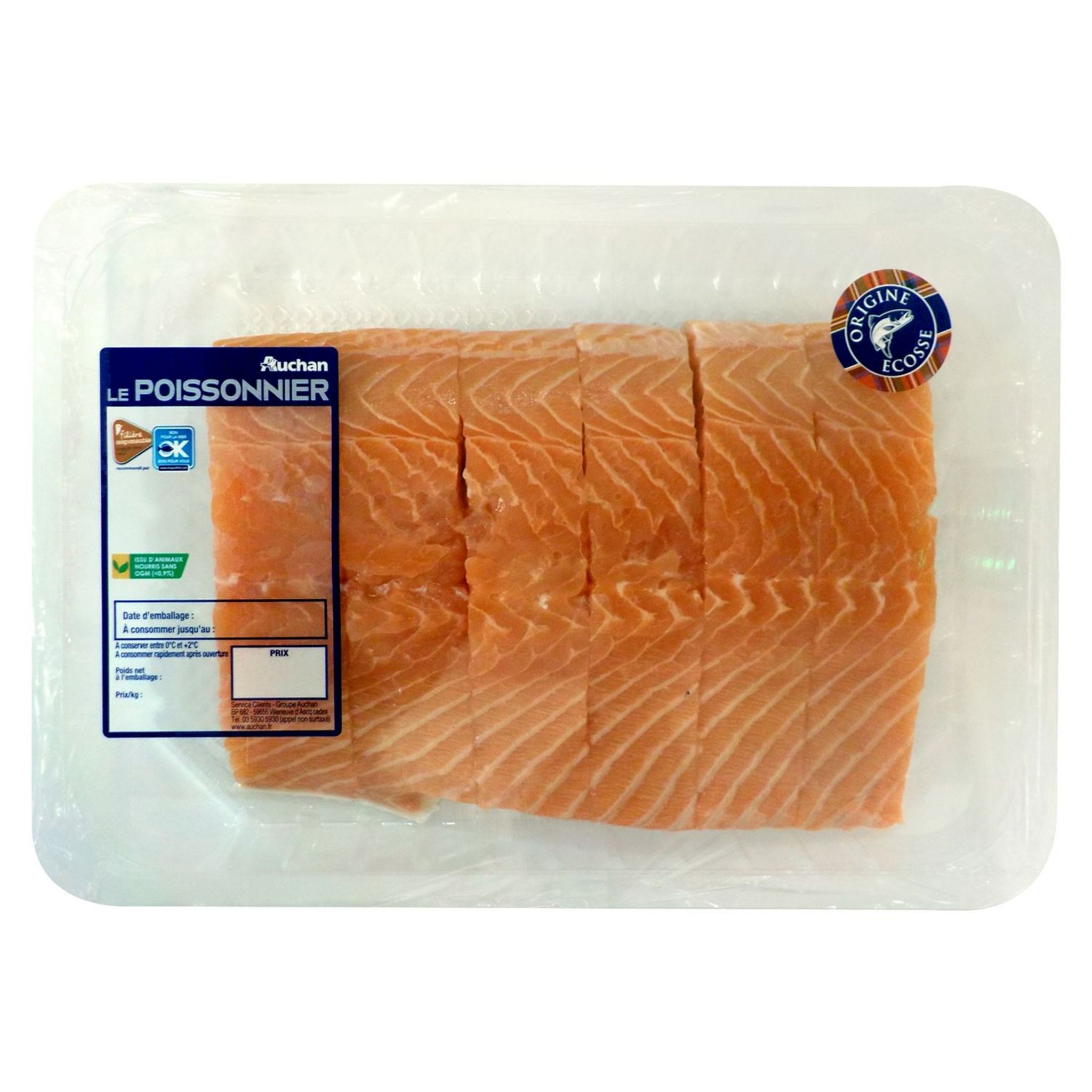 Voir la diapositive 2 : AUCHAN LE POISSONNIER CULTIVONS LE BON Pavés de saumon  6 pièces 750g