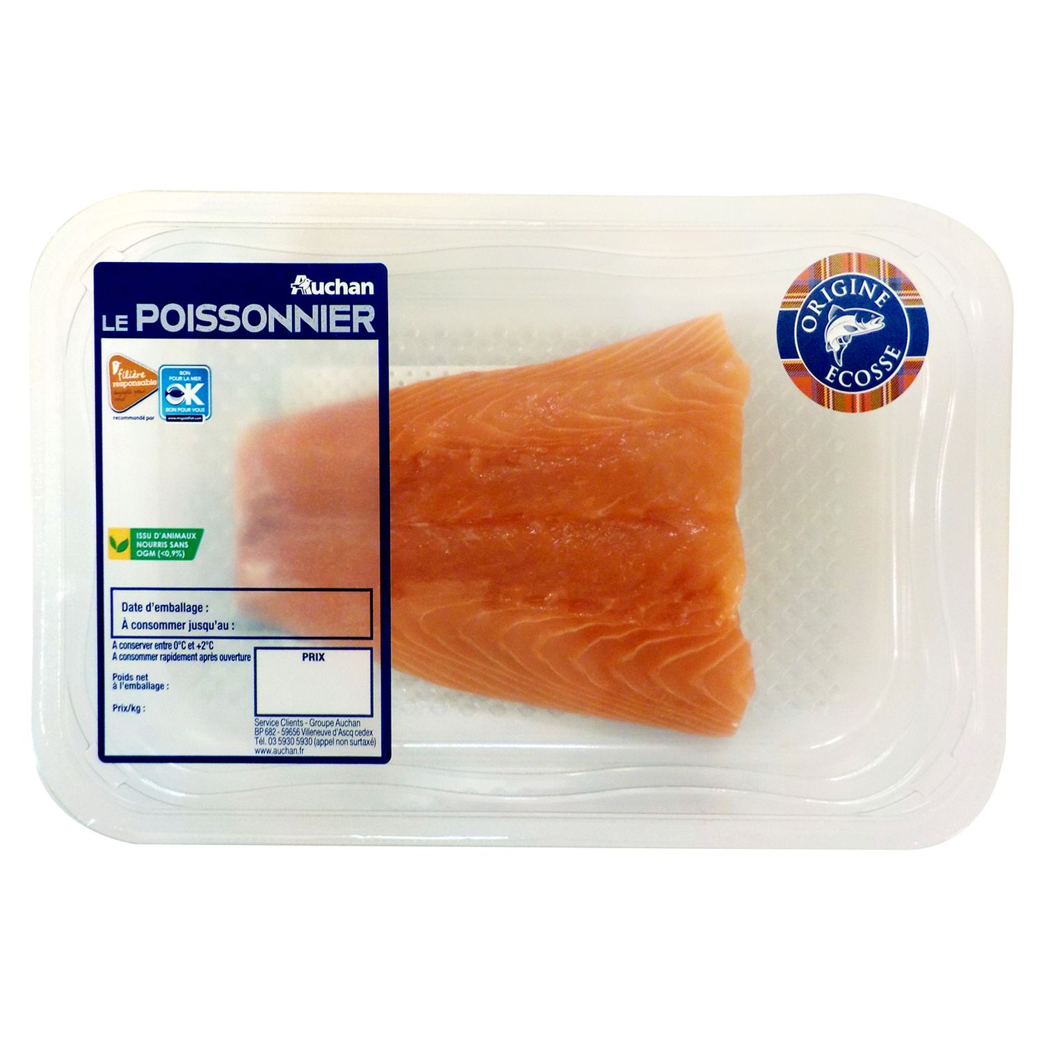 Voir la diapositive 2 : AUCHAN LE POISSONNIER CULTIVONS LE BON Filet de saumon d'Écosse 250g