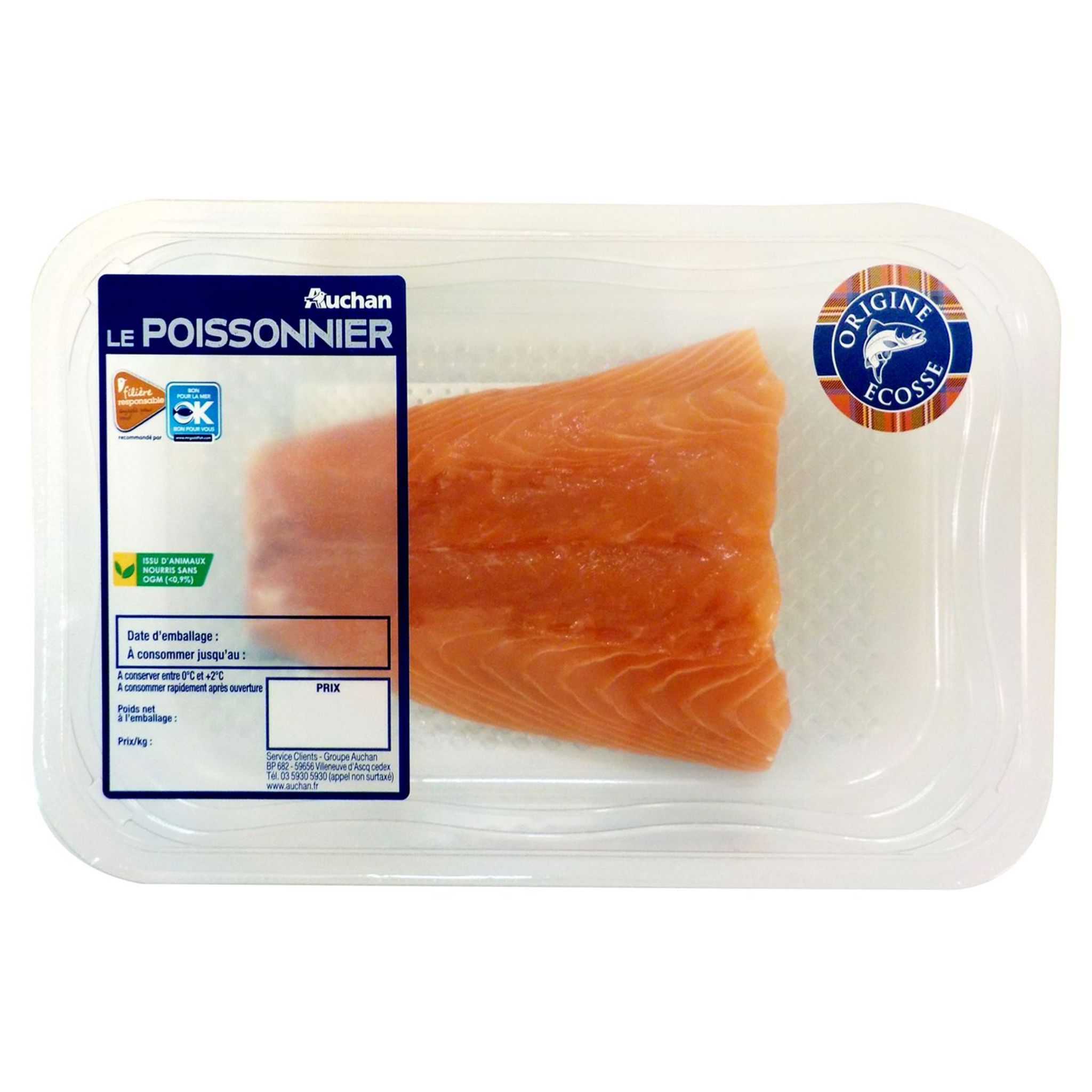 Voir la diapositive 2 : AUCHAN LE POISSONNIER CULTIVONS LE BON Filet de saumon d'Ecosse  250g