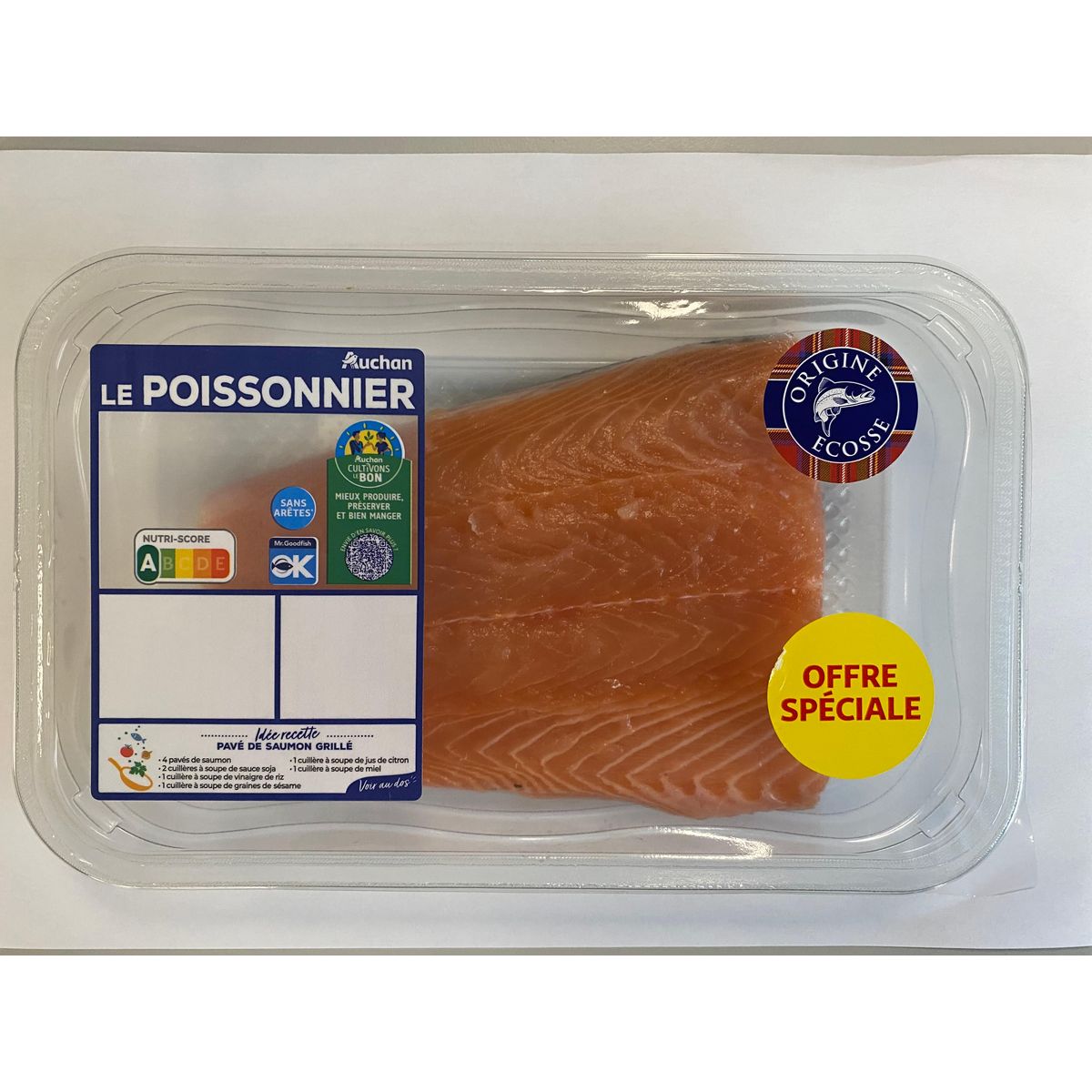AUCHAN CULTIVONS LE BON Filet de queue de saumon Atlantique élevé en Ecosse sans arêtes barquette 250g