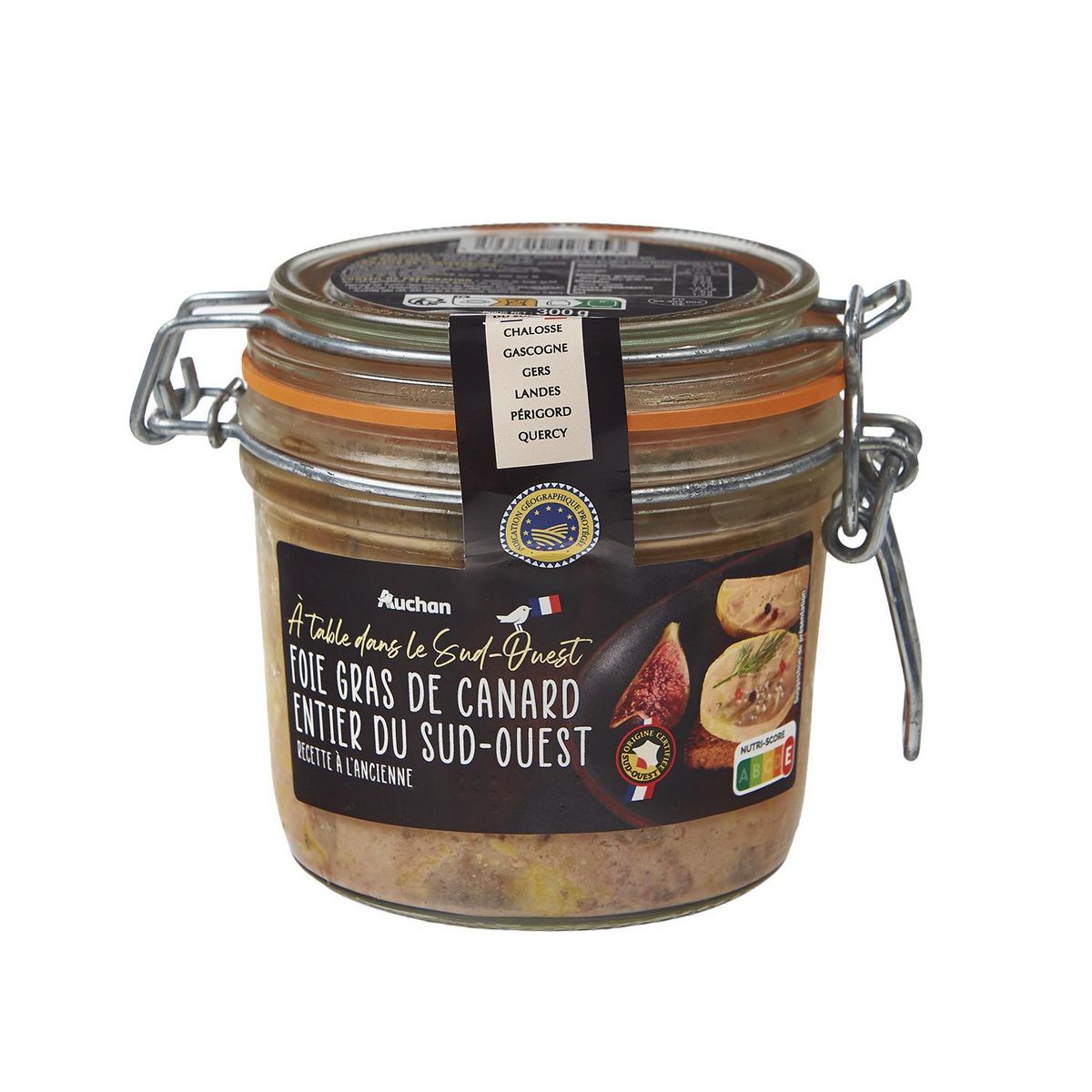 AUCHAN TERROIR Foie gras entier de canard du Sud-Ouest IGP à l'ancienne 7 parts 300g