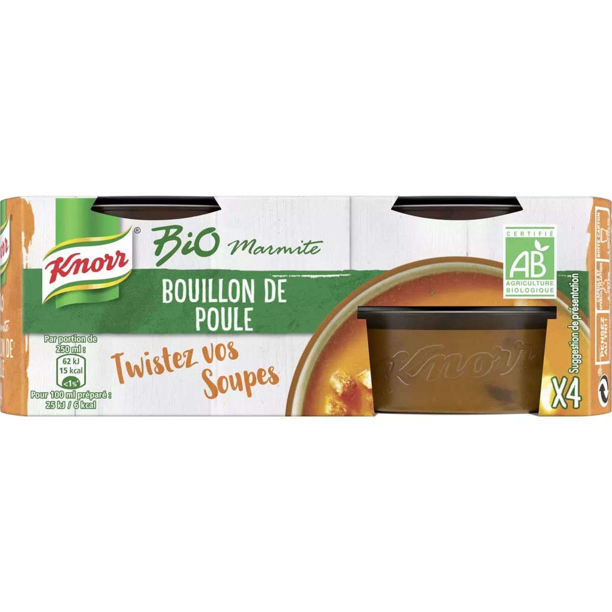 KNORR Marmite de bouillon de poule bio 4 portions 104g