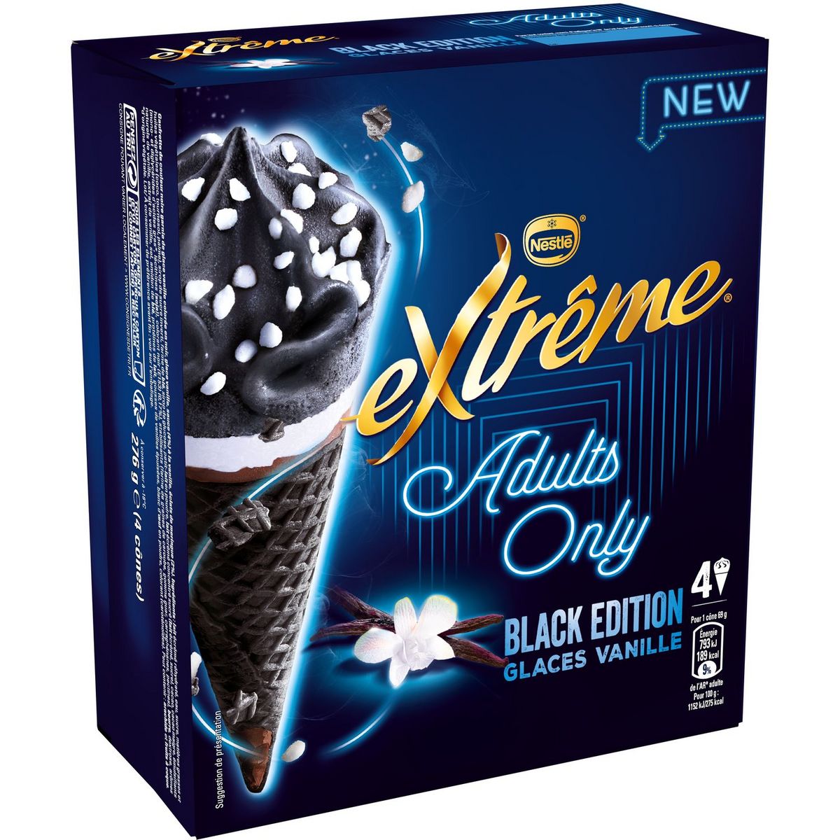 NESTLE Cône glacé extrême adult only vanille 4 cônes 276g