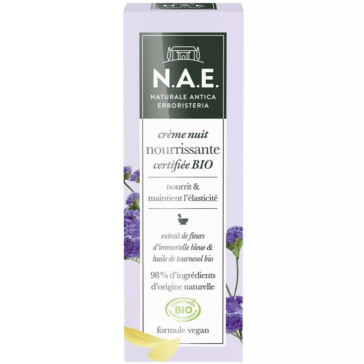 N.A.E Crème nuit nourrissante bio et vegan extrait de fleurs d'immortelle bleue et huile de tournesol 50ml