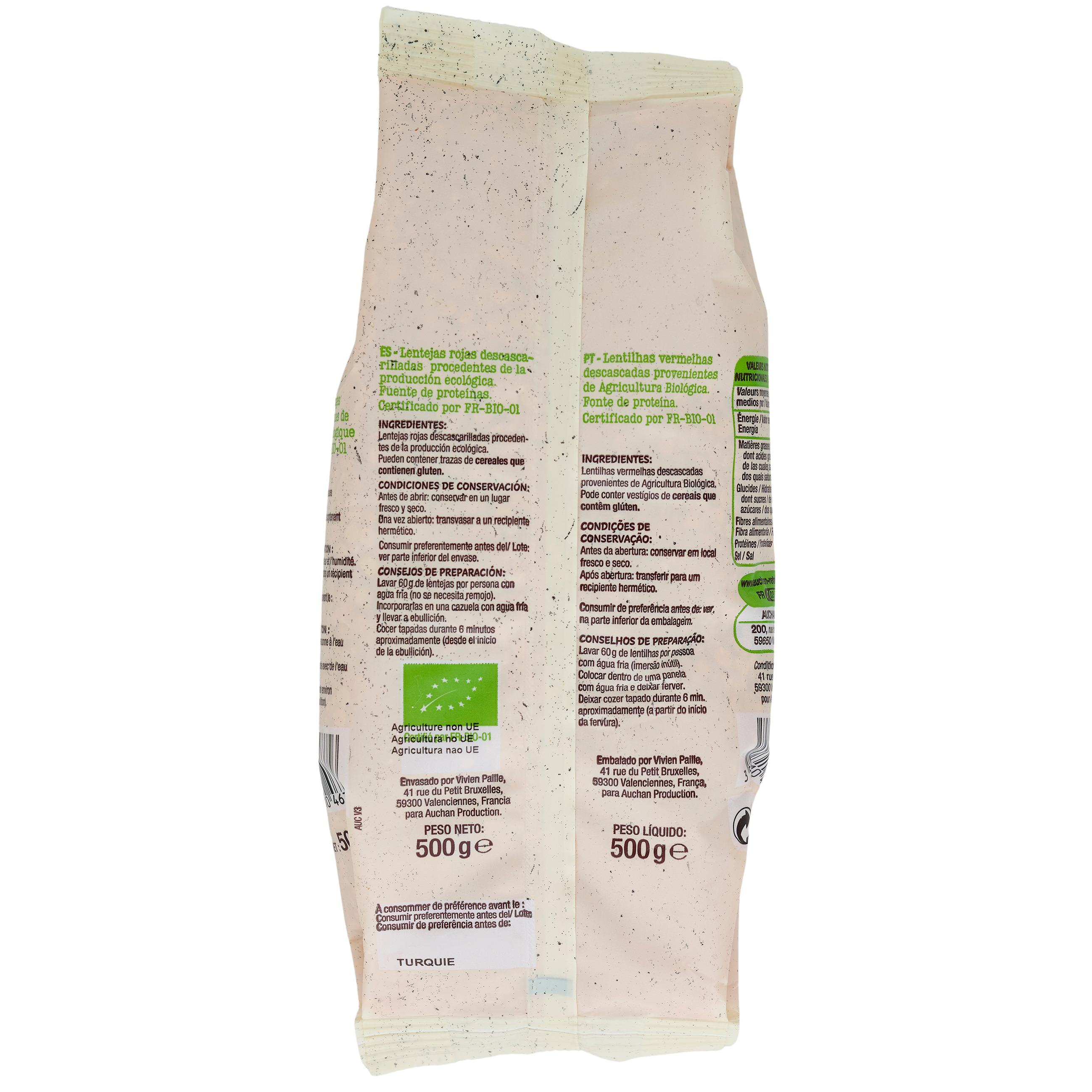 Voir la diapositive 2 : AUCHAN BIO Lentilles corail 500g