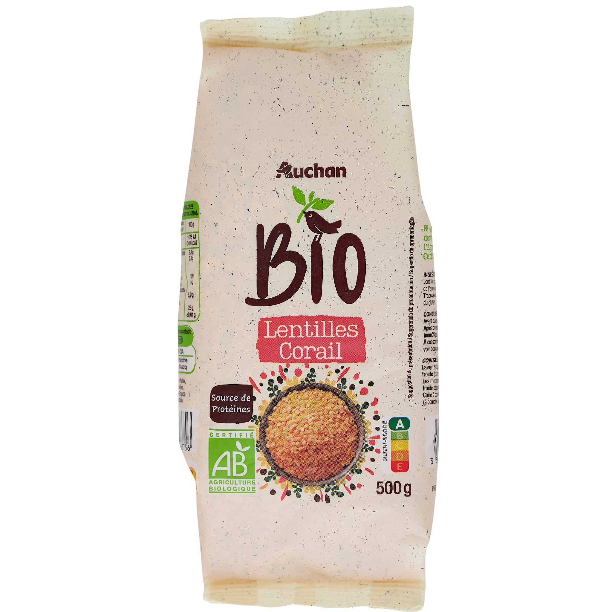 Voir la diapositive 3 : AUCHAN BIO Lentilles corail 500g