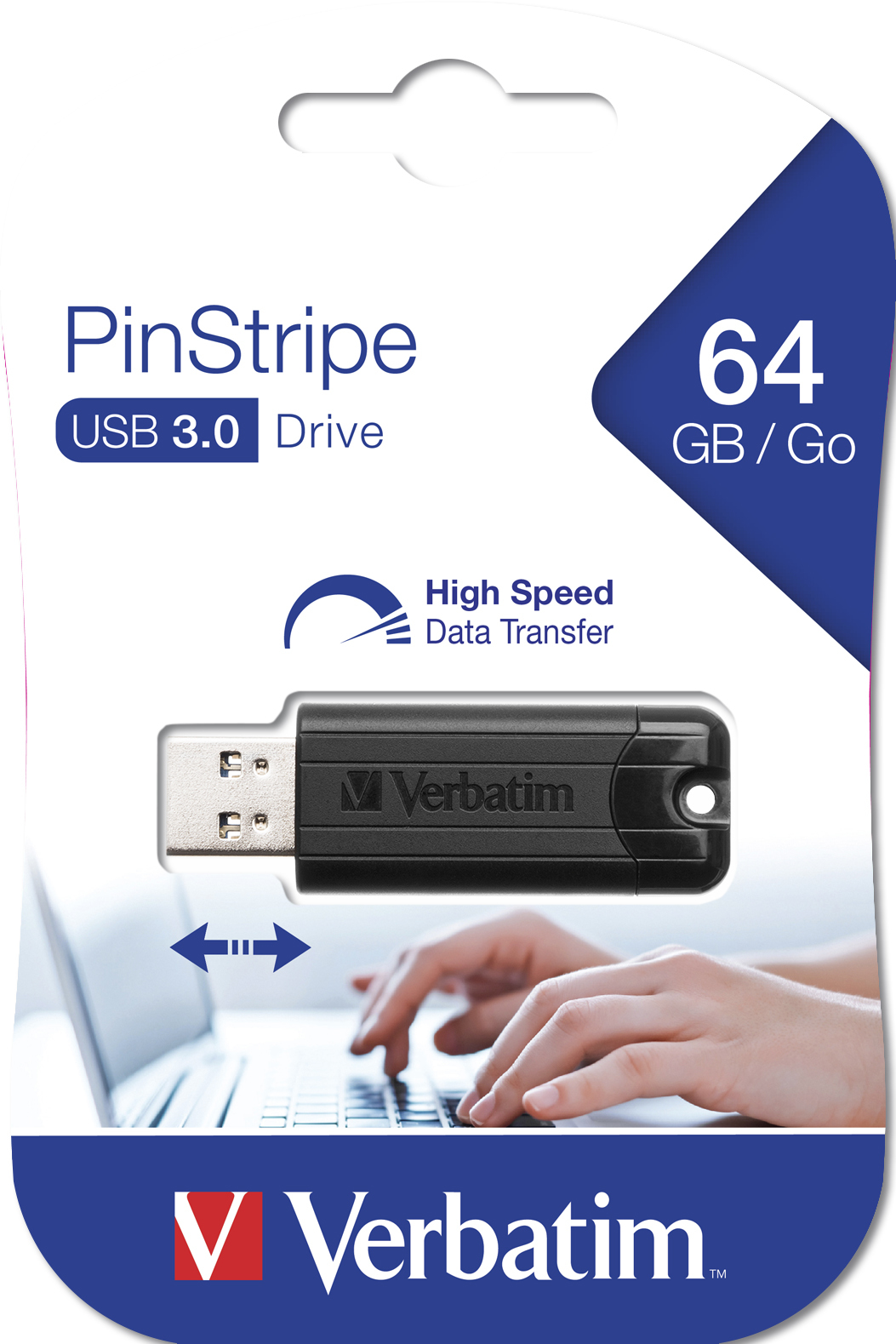 Voir la diapositive 3 : VERBATIM Clé USB - PinStripe Store 'n' Go - USB 3.0 - 64 Go - Noir