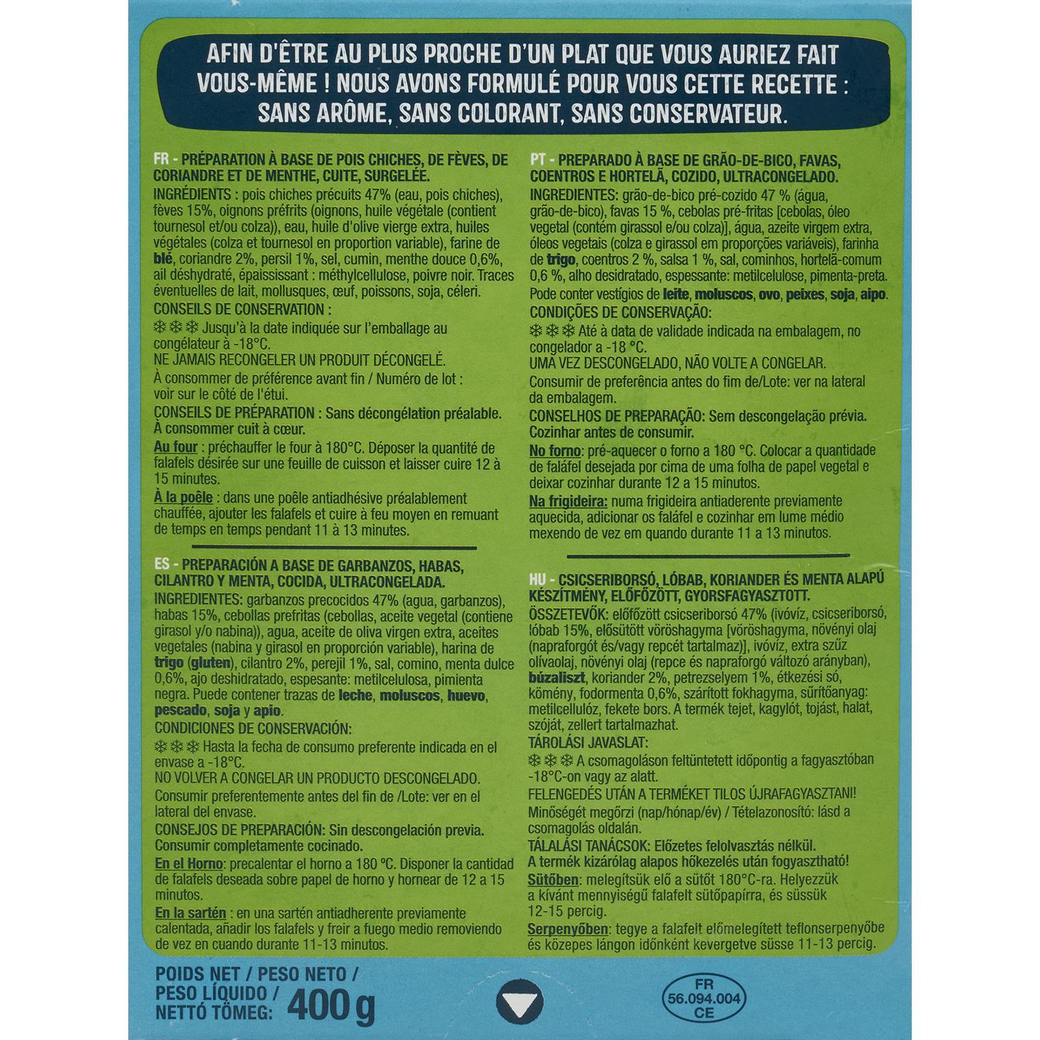 Voir la diapositive 3 : AUCHAN Falafels veggie 4 portions 400g