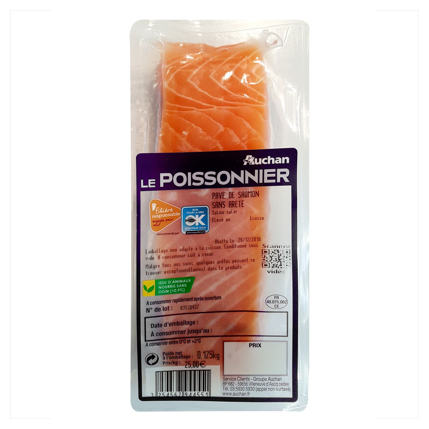 Voir la diapositive 2 : AUCHAN LE POISSONNIER CULTIVONS LE BON Pavé de saumon d'Ecosse  125g