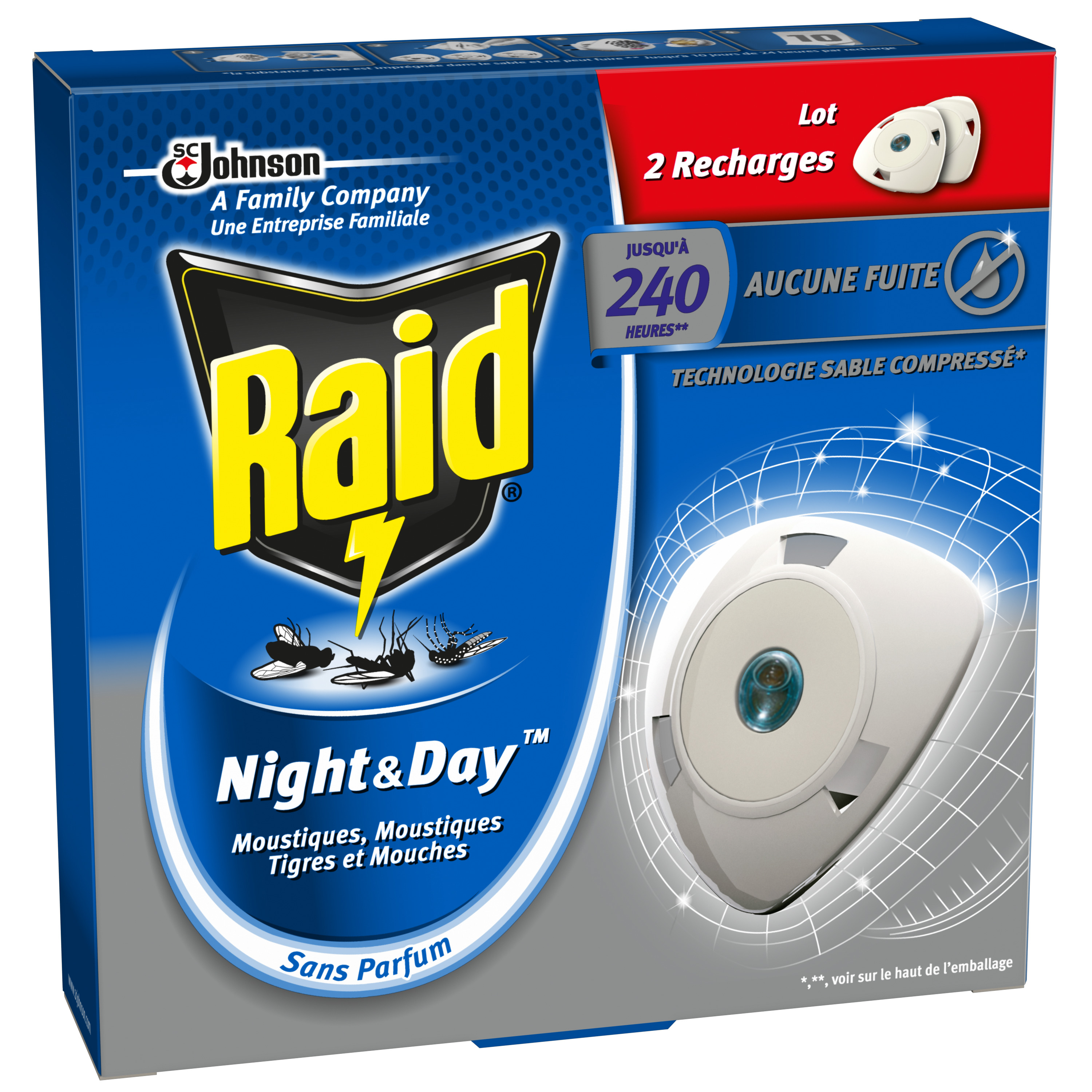 Voir la diapositive 2 : RAID Night & Day recharges pour diffuseur électrique antimoustiques et mouches 2 recharges