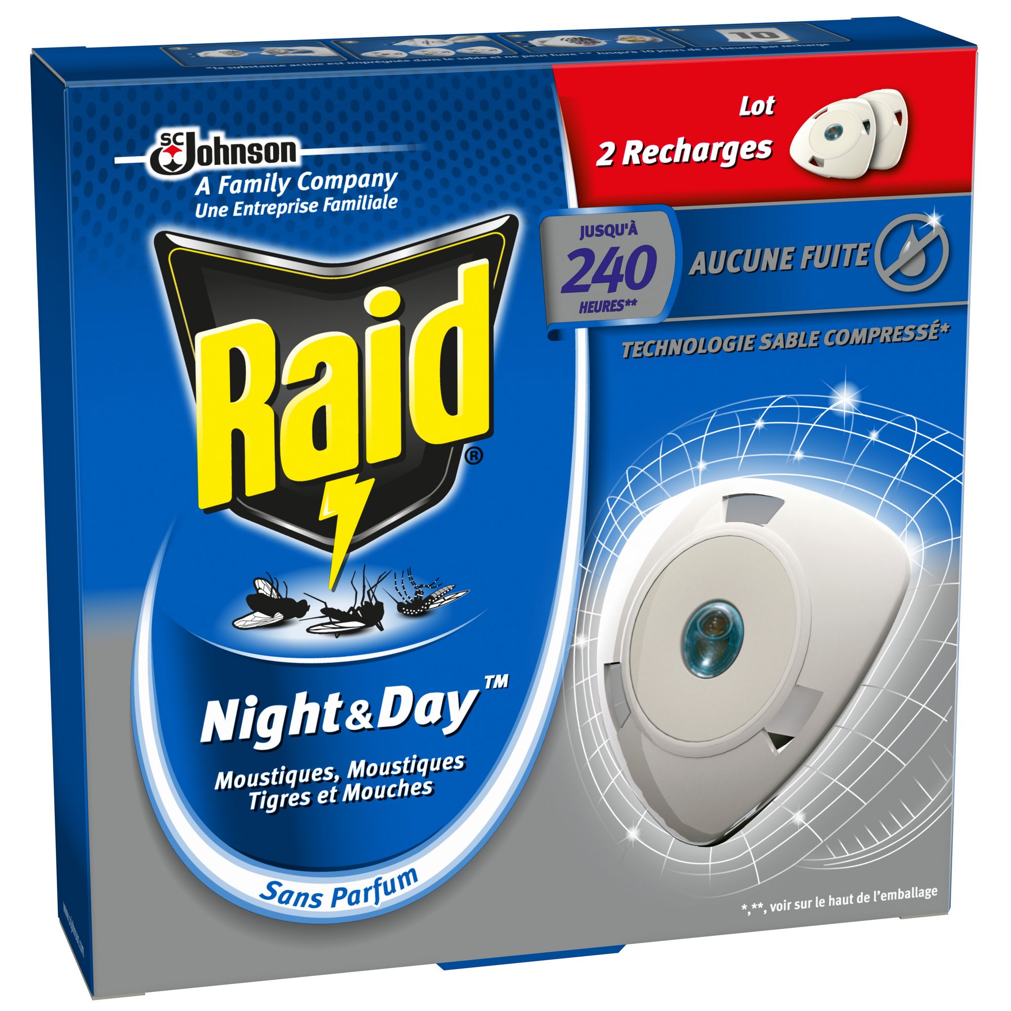 Voir la diapositive 2 : RAID Night & Day recharges pour diffuseur électrique antimoustiques et mouches 2 recharges