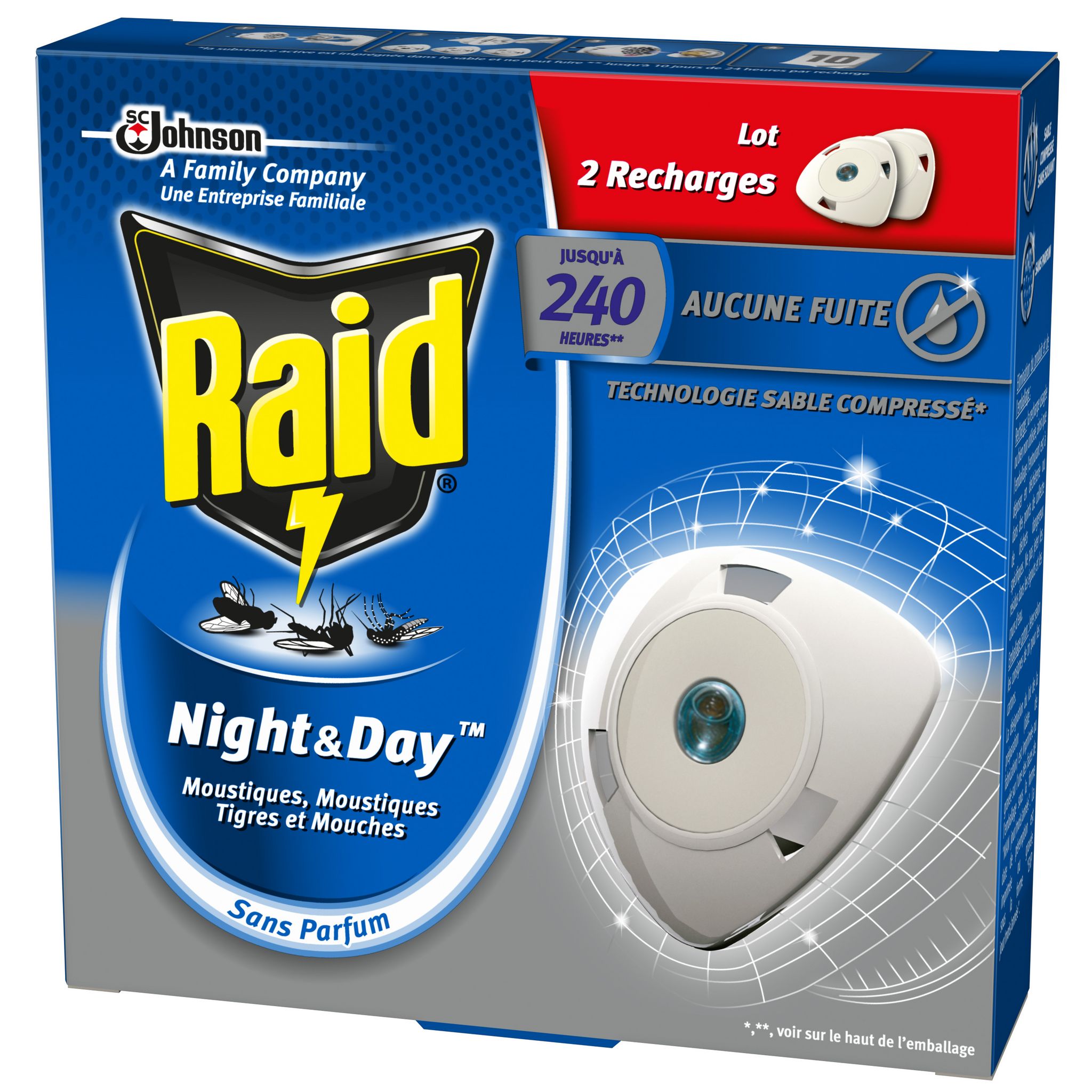 Voir la diapositive 3 : RAID Night & Day recharges pour diffuseur électrique antimoustiques et mouches 2 recharges