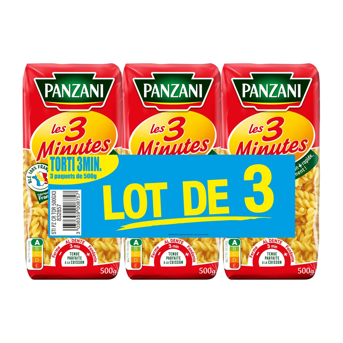 PANZANI Torti cuisson rapide 3min 3x500g