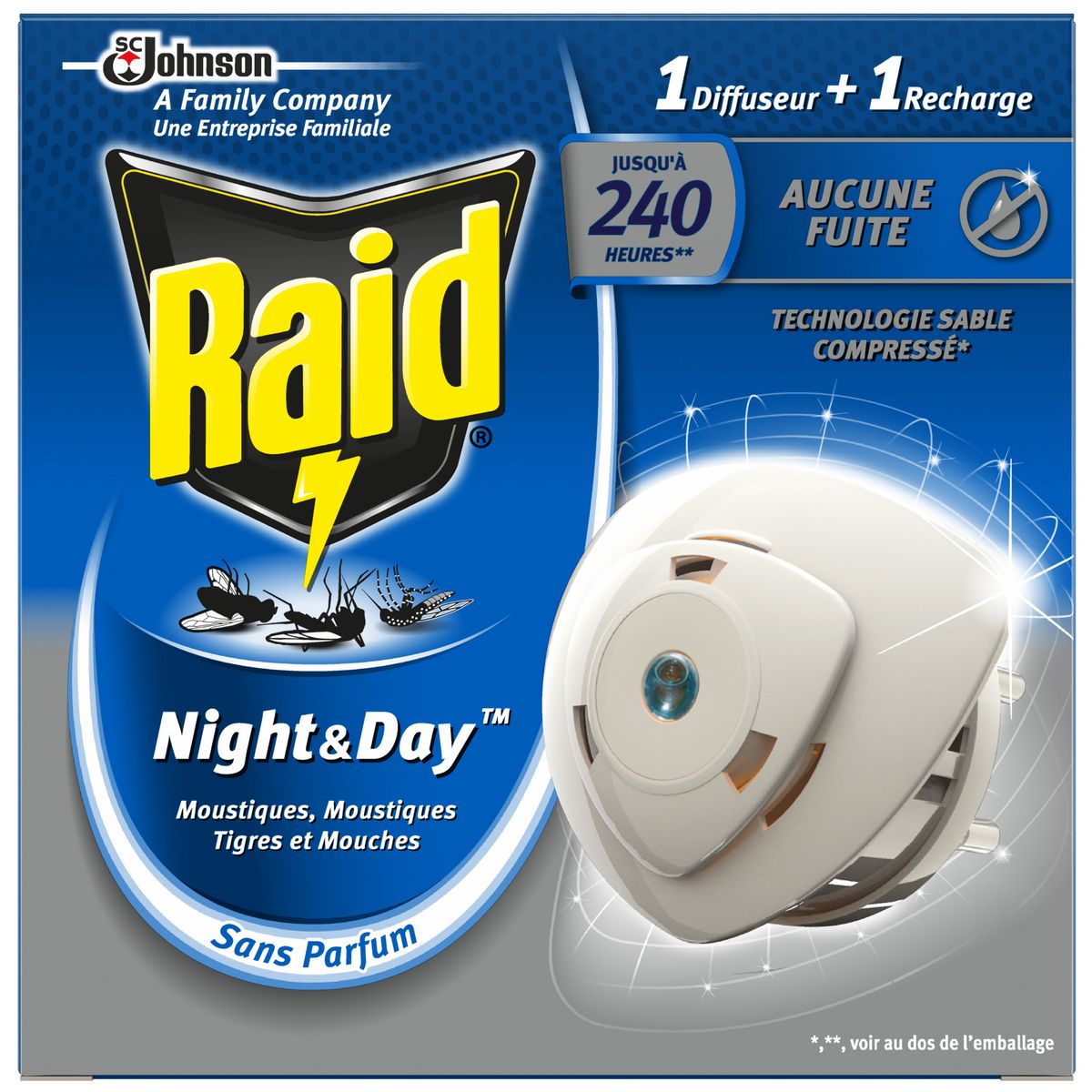RAID Night & Day diffuseur électrique antimoustiques & mouches 240 heures 1 diffuseur