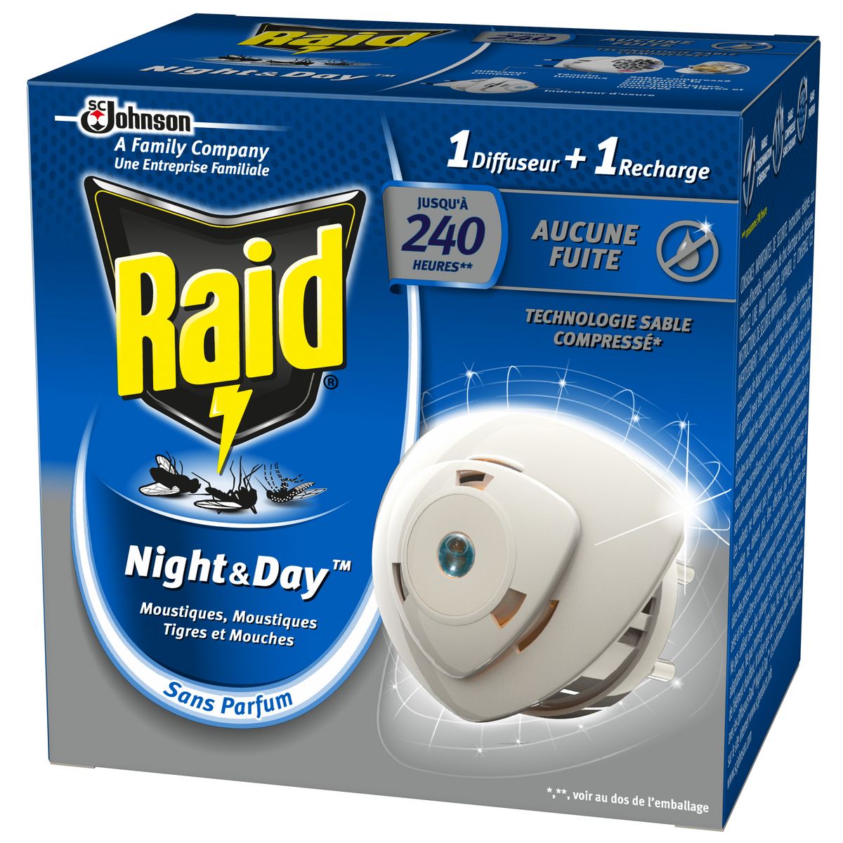 RAID Night & Day diffuseur électrique antimoustiques & mouches 240 heures 1 diffuseur
