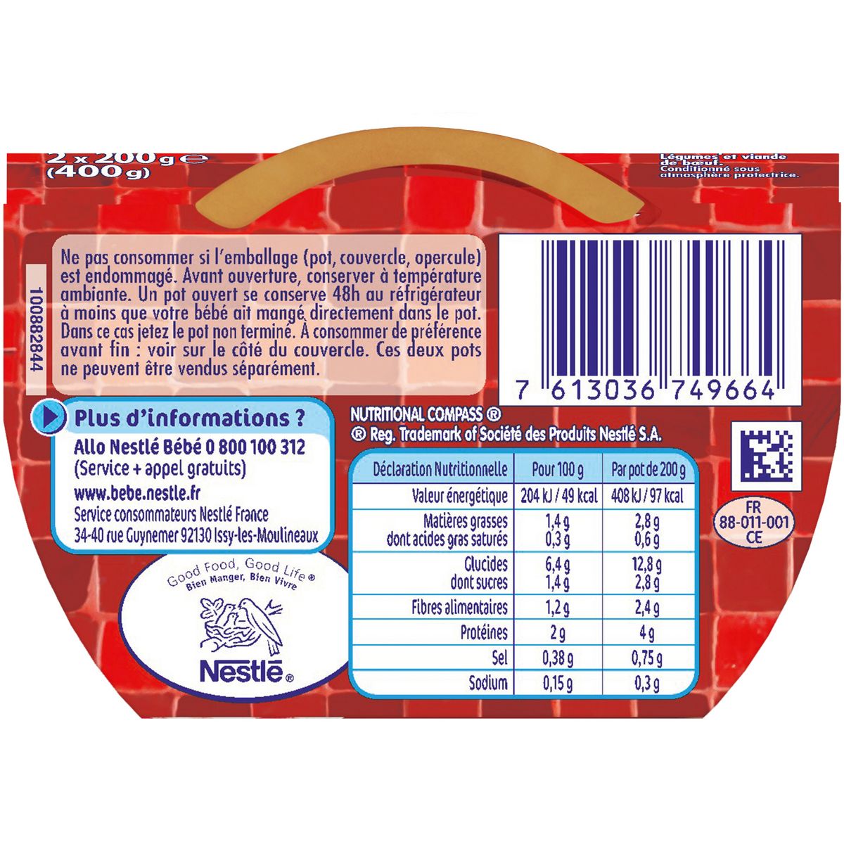 NESTLE P'tite recette bol légumes boeuf bourguignon dès 12 mois 2x200g