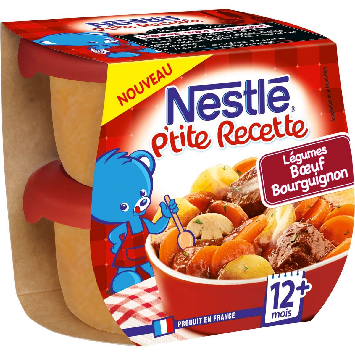NESTLE P'tite recette bol légumes boeuf bourguignon dès 12 mois 2x200g