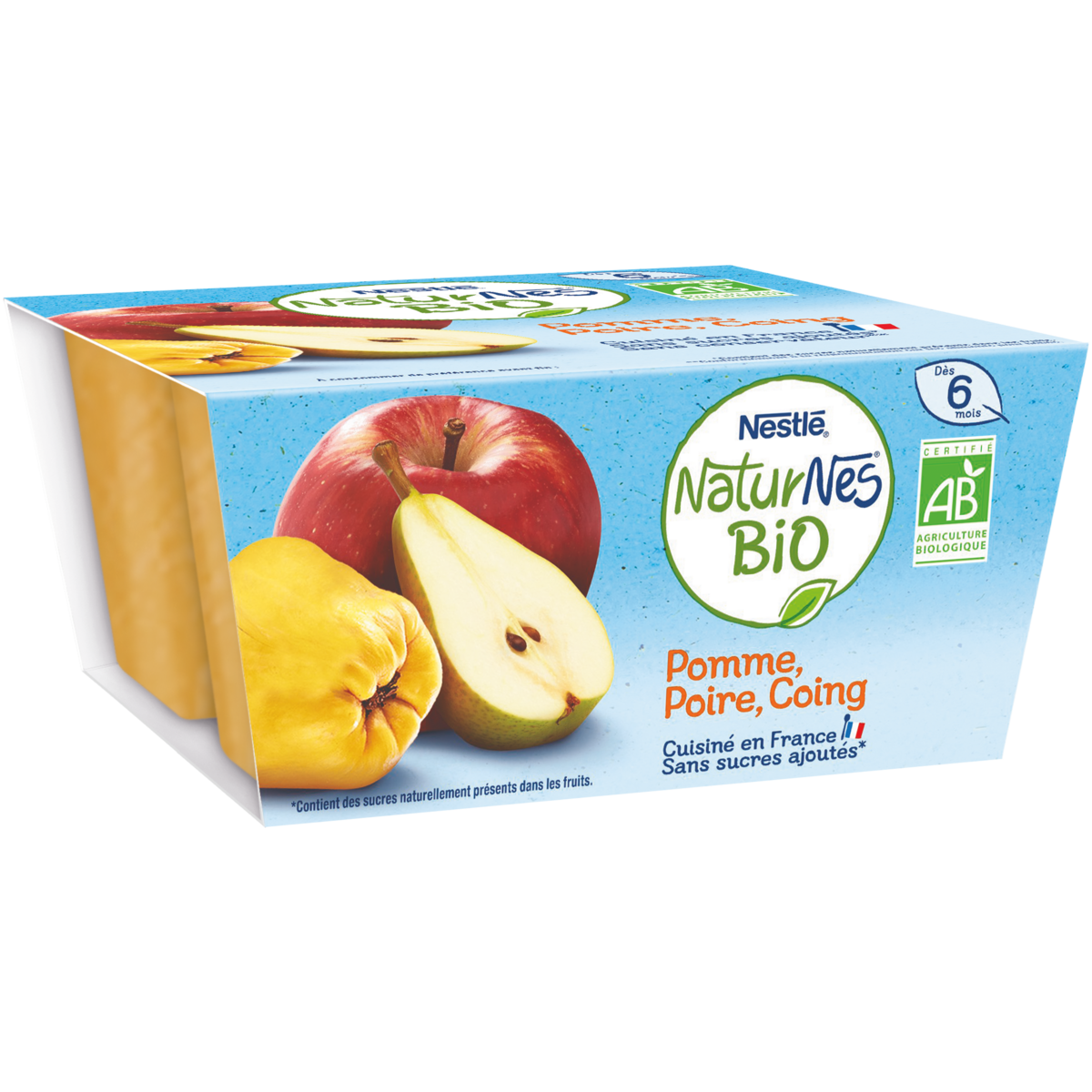NESTLE Naturnes petit pot dessert pommes et coings bio dès 6 mois 4x90g