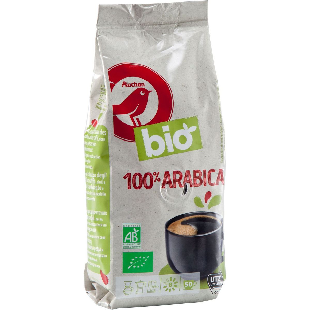 AUCHAN BIO Café moulu 100% arabica intensité 8 250g