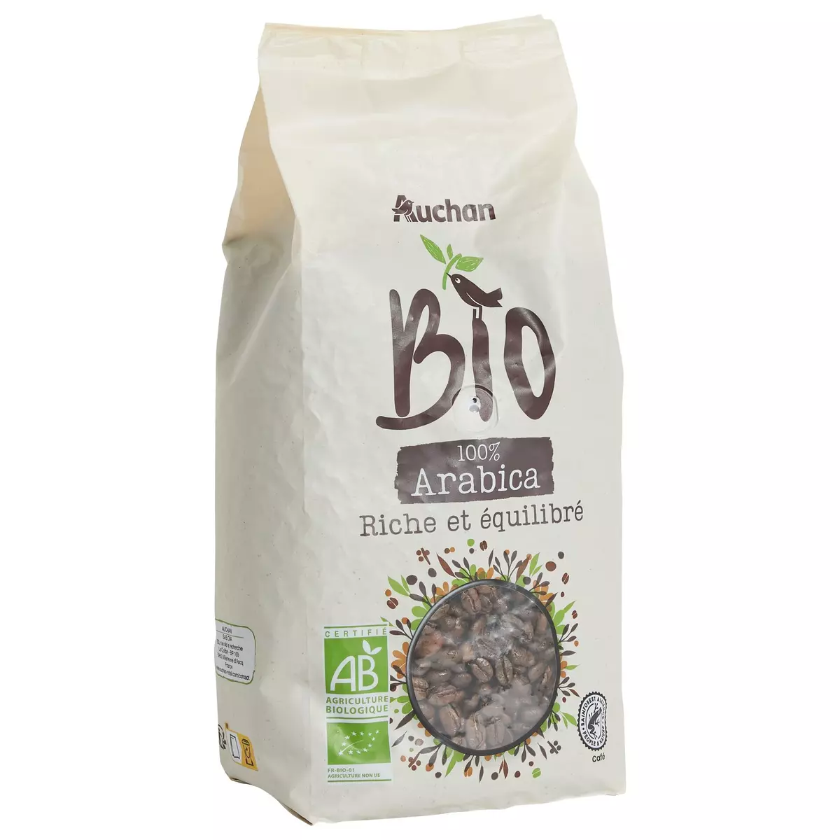 AUCHAN BIO Café en grains bio 100% arabica intensité 8 1kg