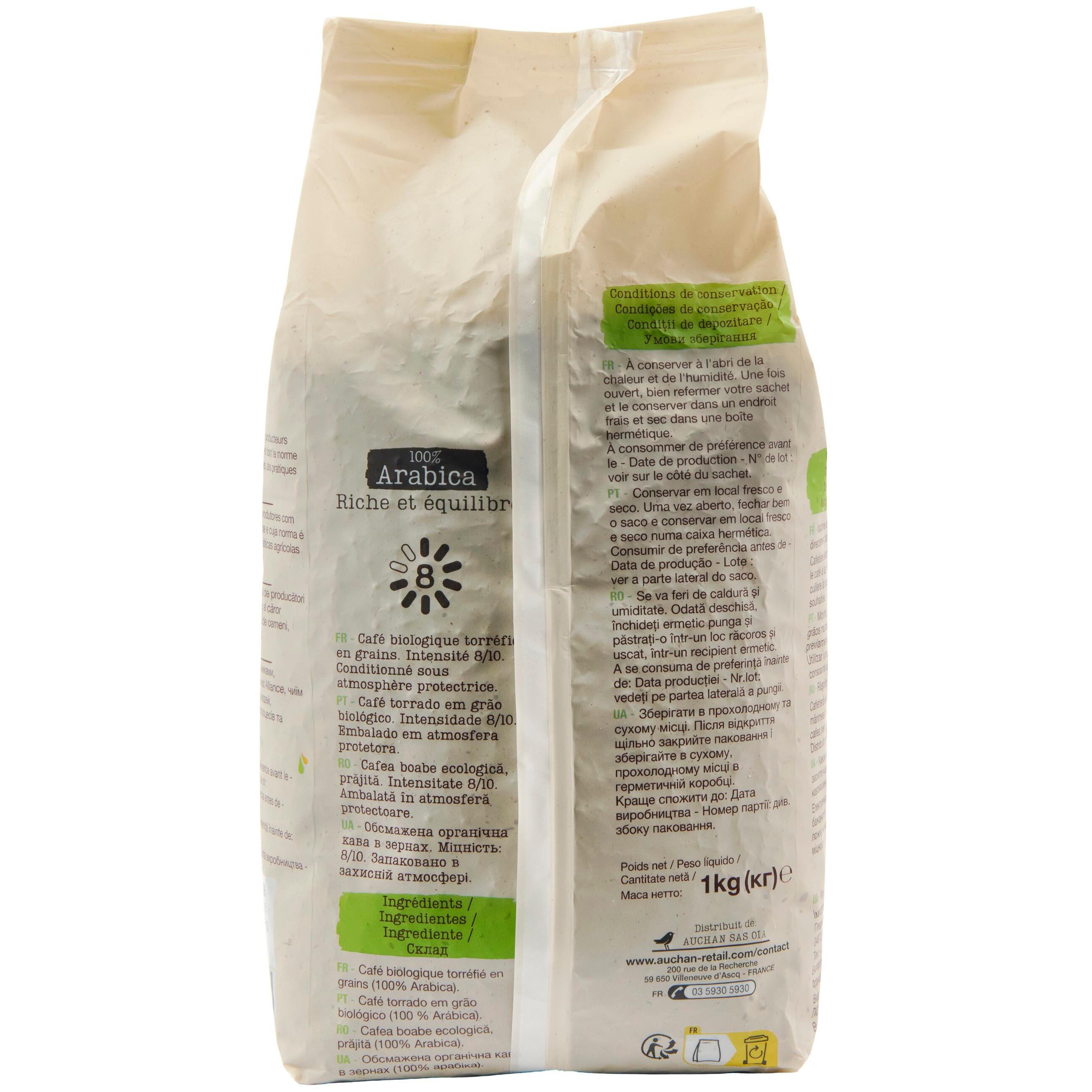 Voir la diapositive 3 : AUCHAN BIO Café en grains 100% arabica intensité 8 1kg